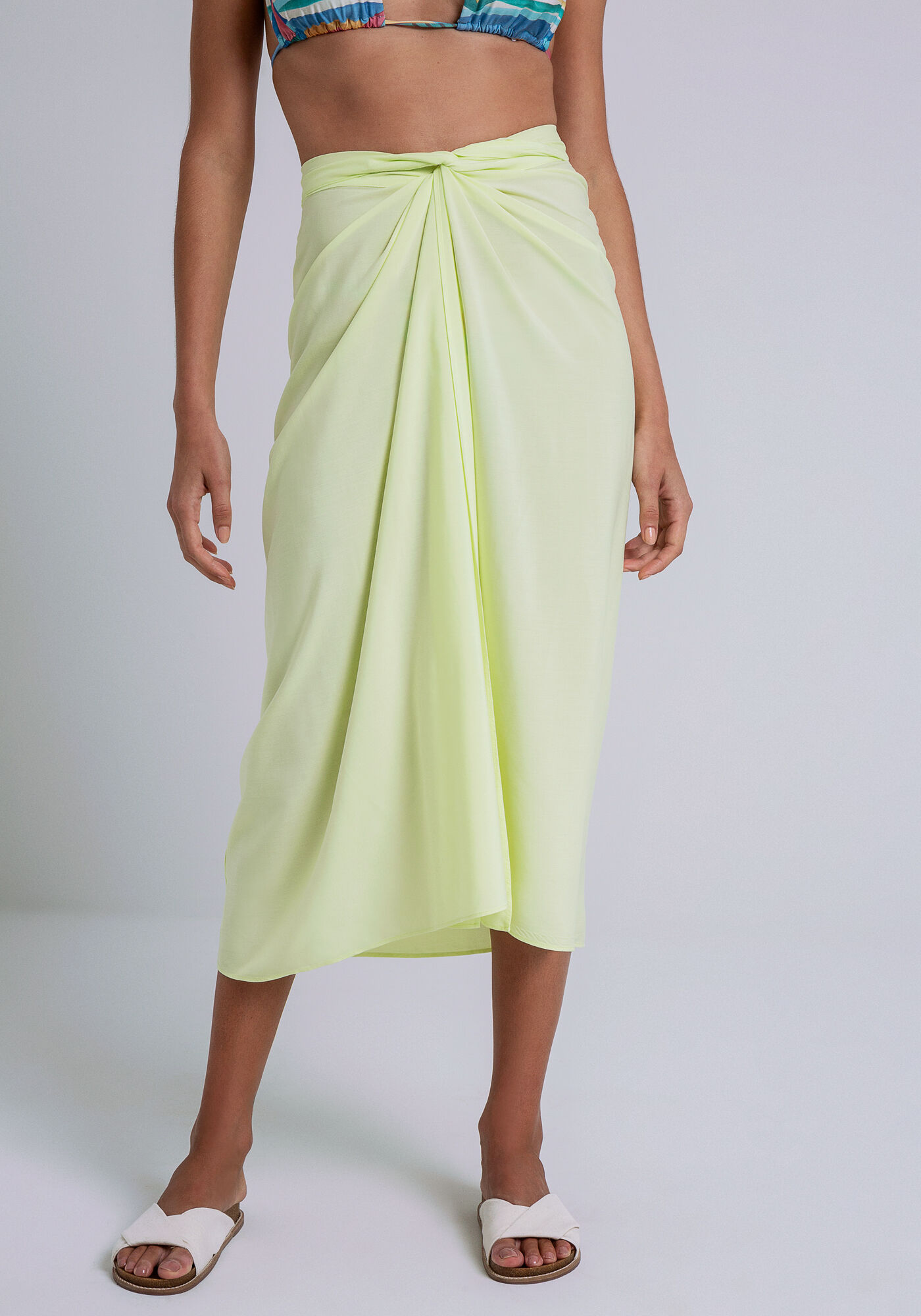 Saia Sa&iacute;da de Praia Midi em Viscose, AMARELO OSTRA, large.