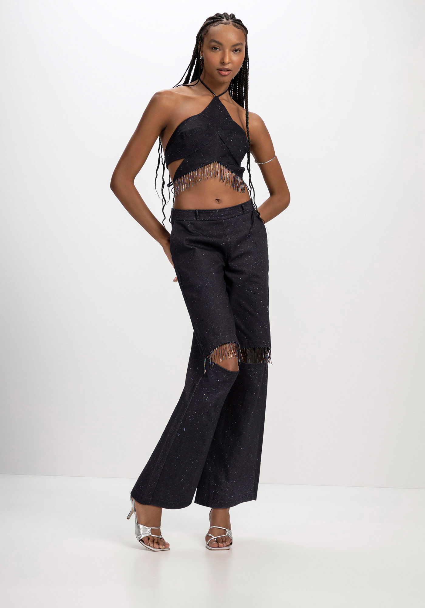 Cal&ccedil;a Sarja Reta Cintura Baixa com Franjas, COSMOS, large.