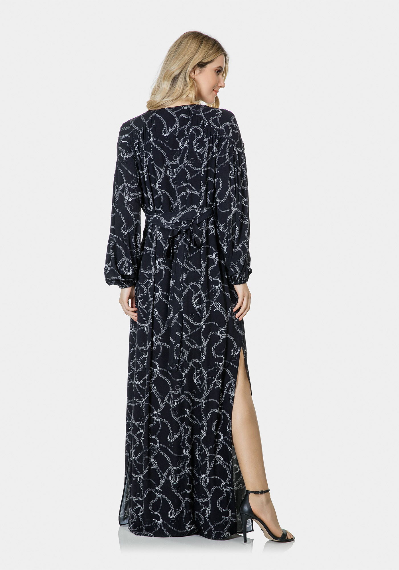 Vestido Longo Manga Longa Tecido, , large.