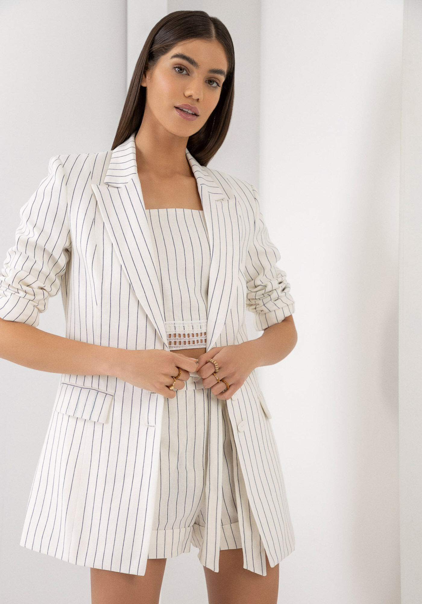 Blusa Cropped Estampada em Linho com Renda, , large.