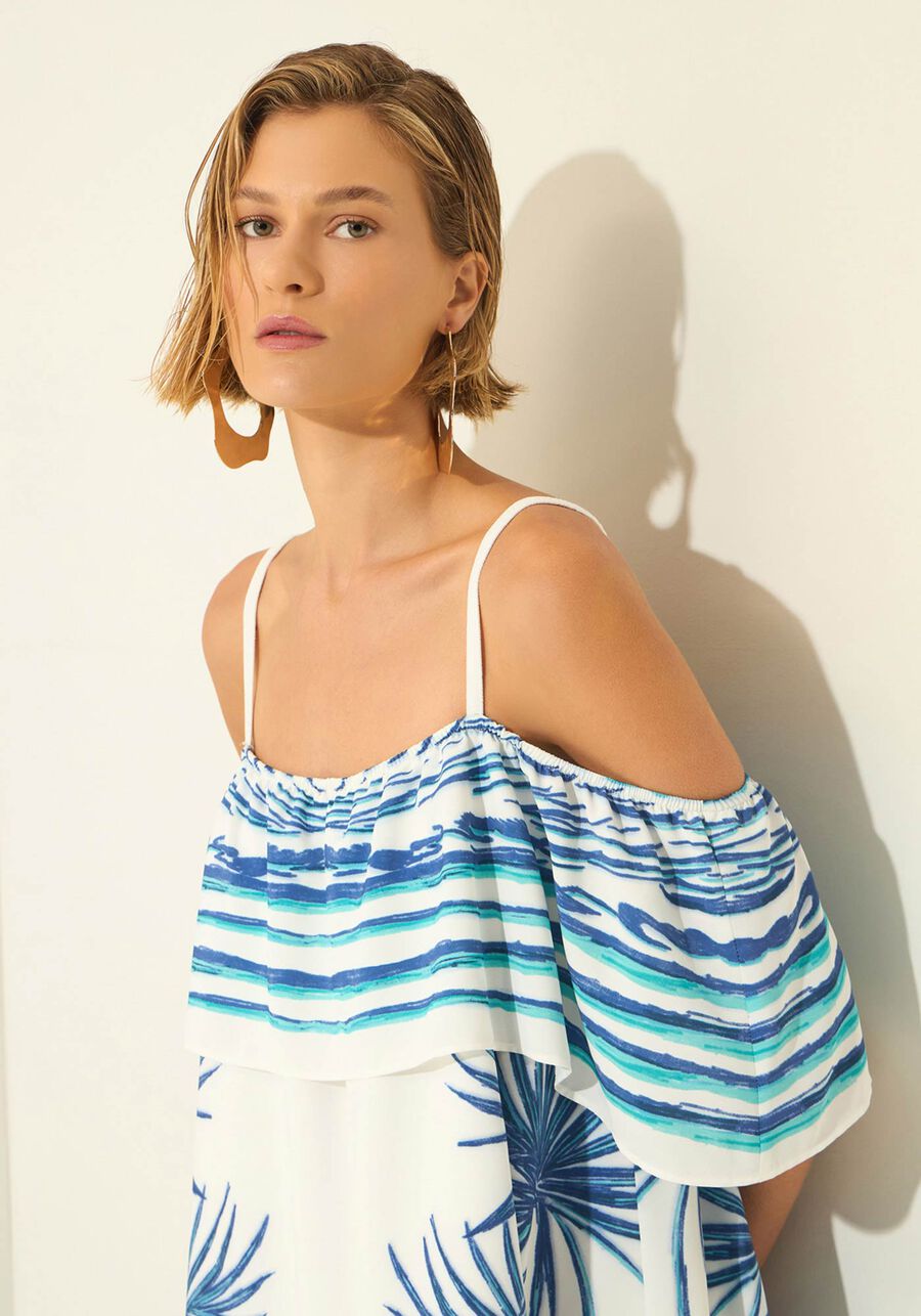 Vestido Curto Estampado Com Alças, MARE BEGE. Vestido Curto Estampado Com Alças, MARE BEGE, large.