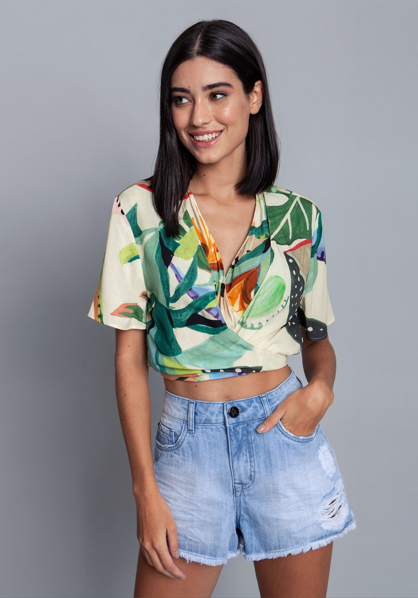 Blusa Cropped Tecido Rayon Bali, , large.