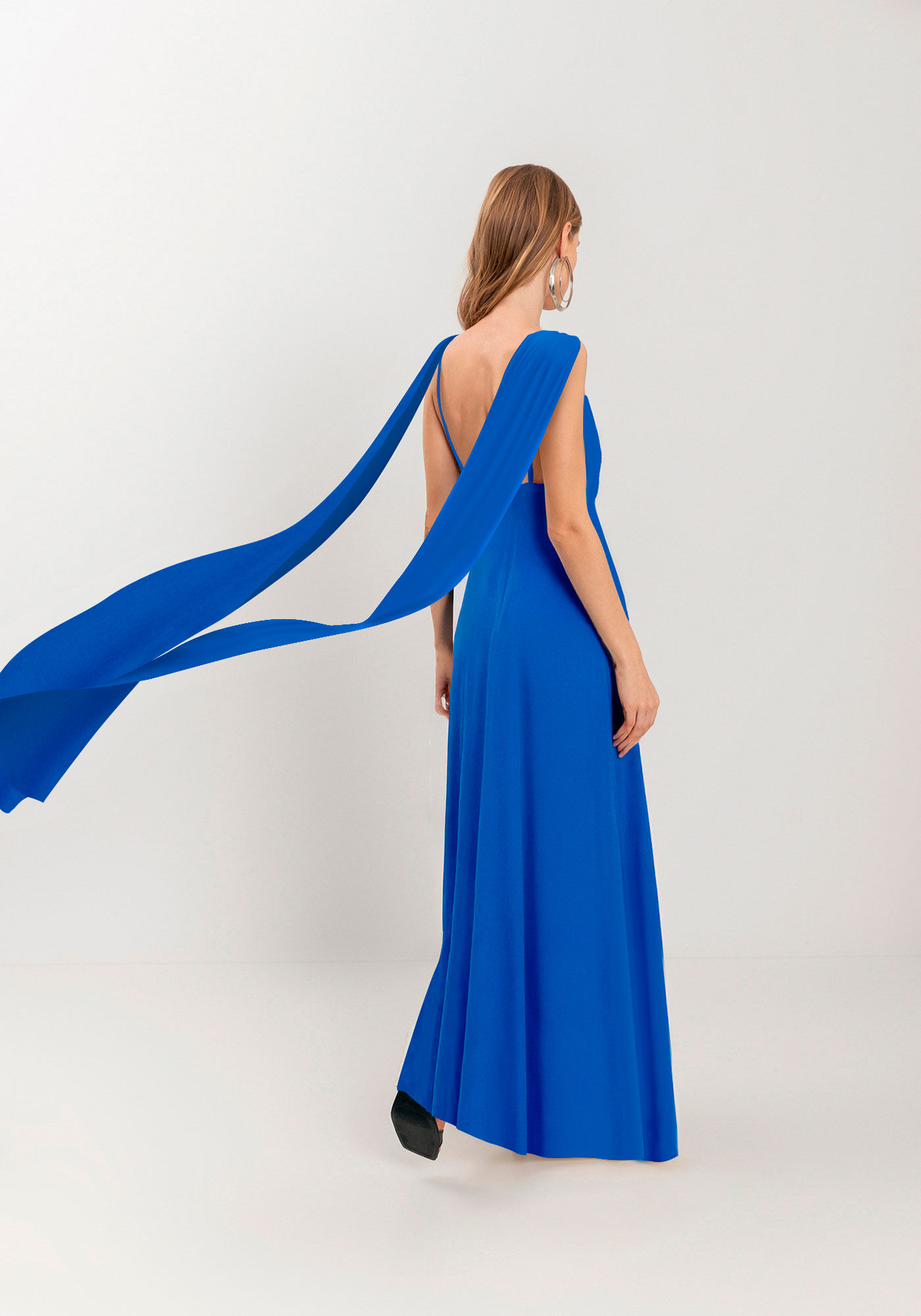 Vestido Longo Fluido Forrado Com Decote Em V, , large.