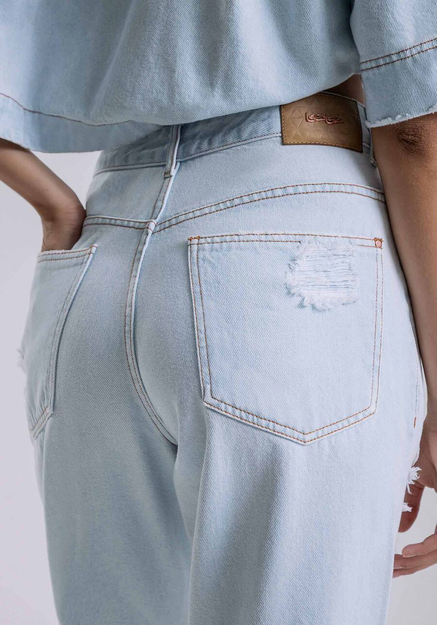 Calça Jeans Mom Destroyed, JEANS. Calça Jeans Mom Destroyed, JEANS, large.