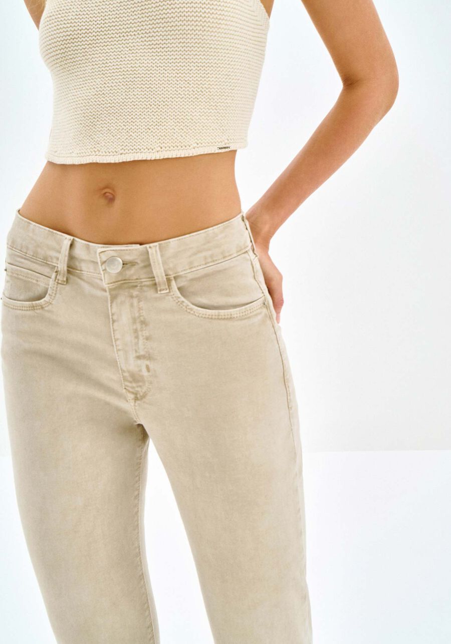 Calça Sarja Skinny Cintura Alta Cropped, BEGE CAQUI. Calça Sarja Skinny Cintura Alta Cropped, BEGE CAQUI, large.