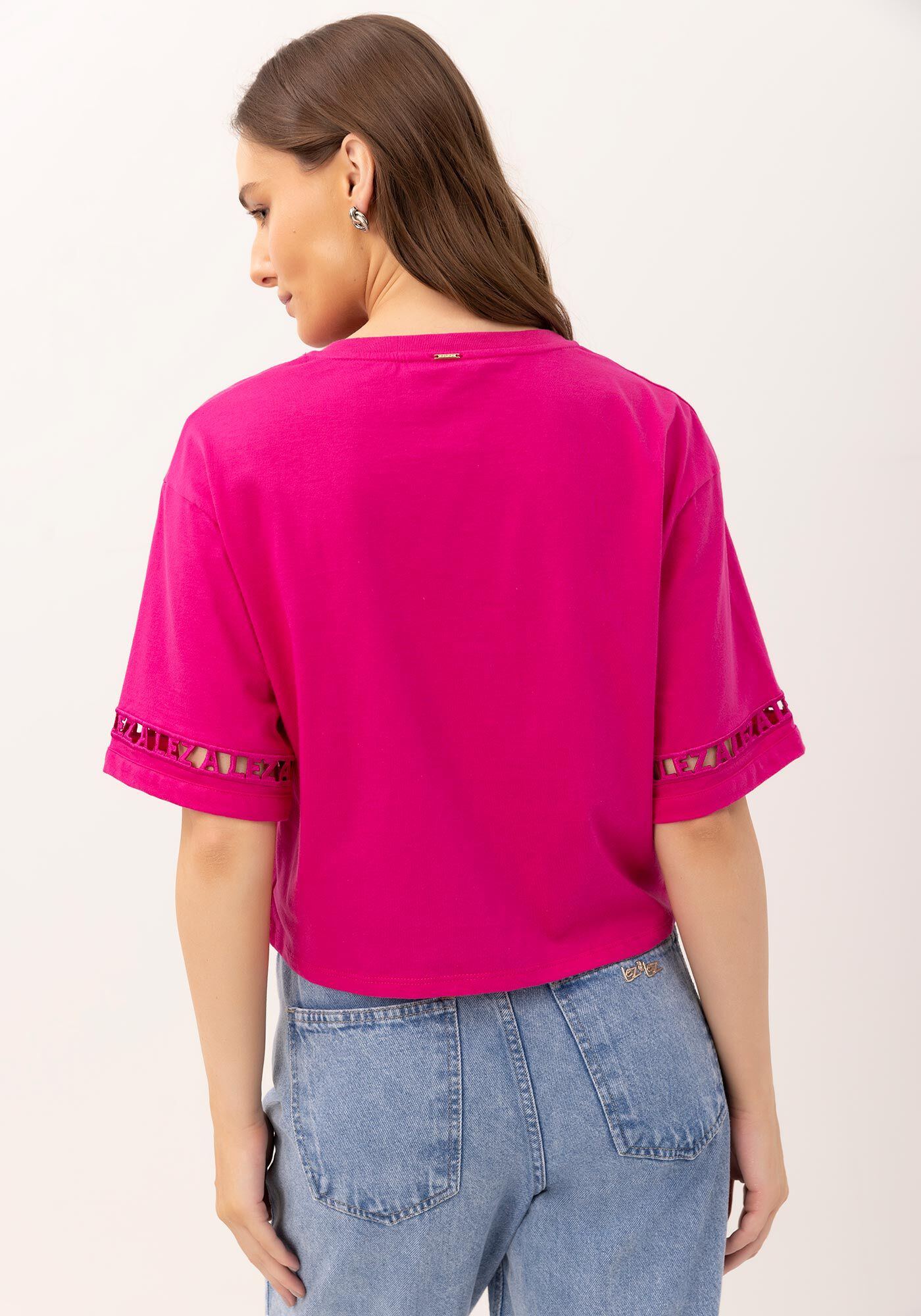 T-shirt Oversized com Bordado Vazado Manga, , large.