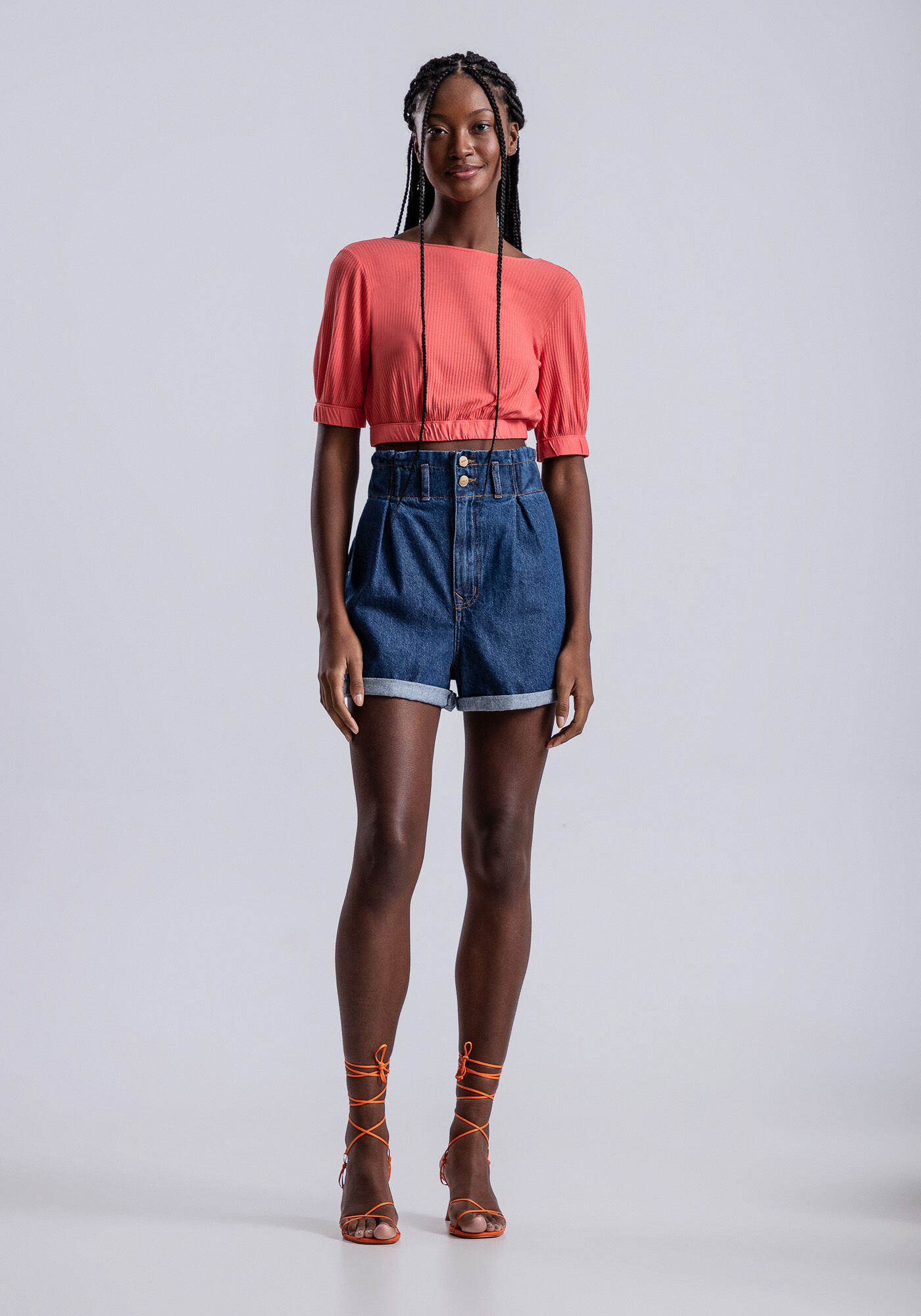 Shorts Jeans Alfaiataria com El stico C s Lez a Lez