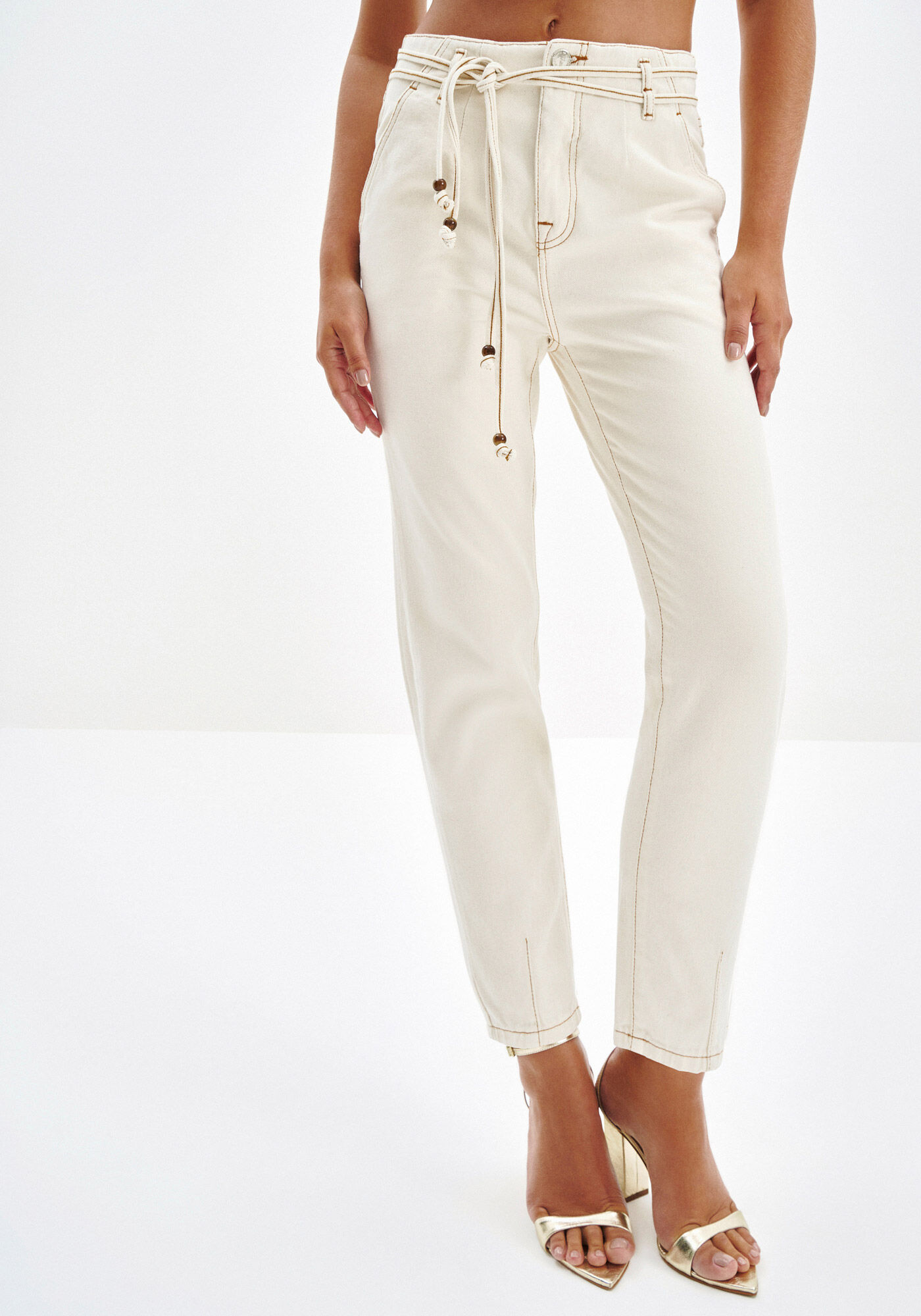 Cal&ccedil;a Jeans Slouchy Cintura Alta com Cinto Corda, , large.