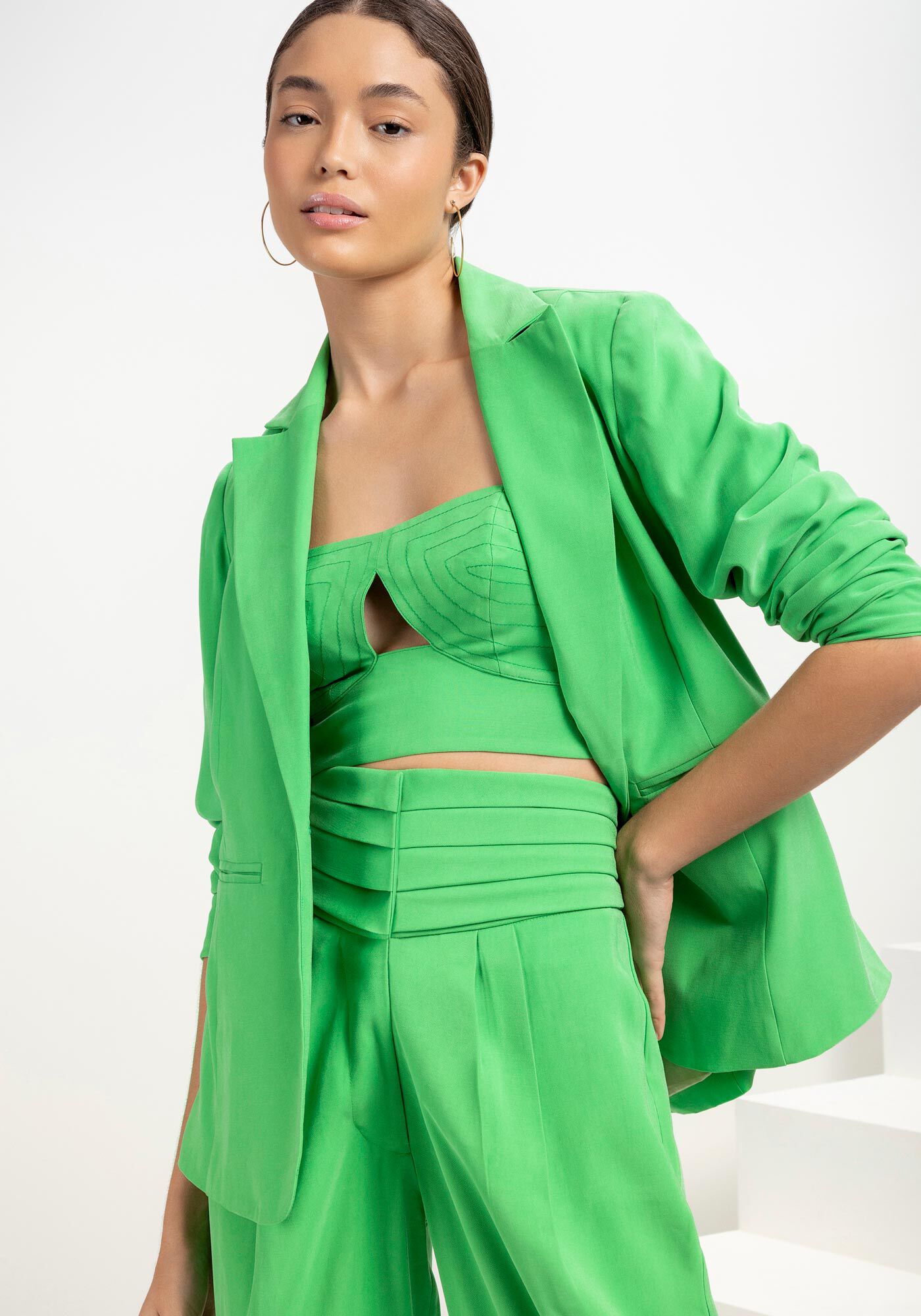 Blazer Forrado com Detalhe Bot&atilde;o, VERDE GREEN LEAF, large.