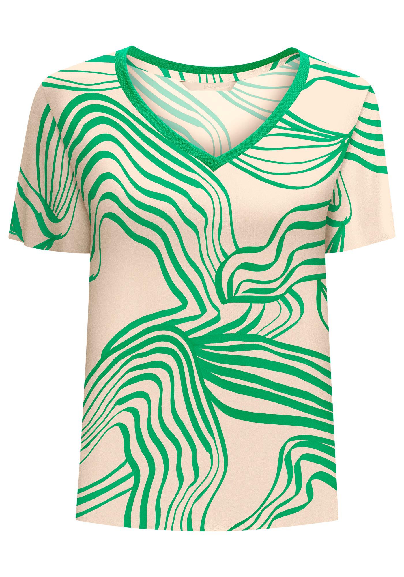 Blusa Estampada em Viscose com Decote V Retil&iacute;nea, , large.