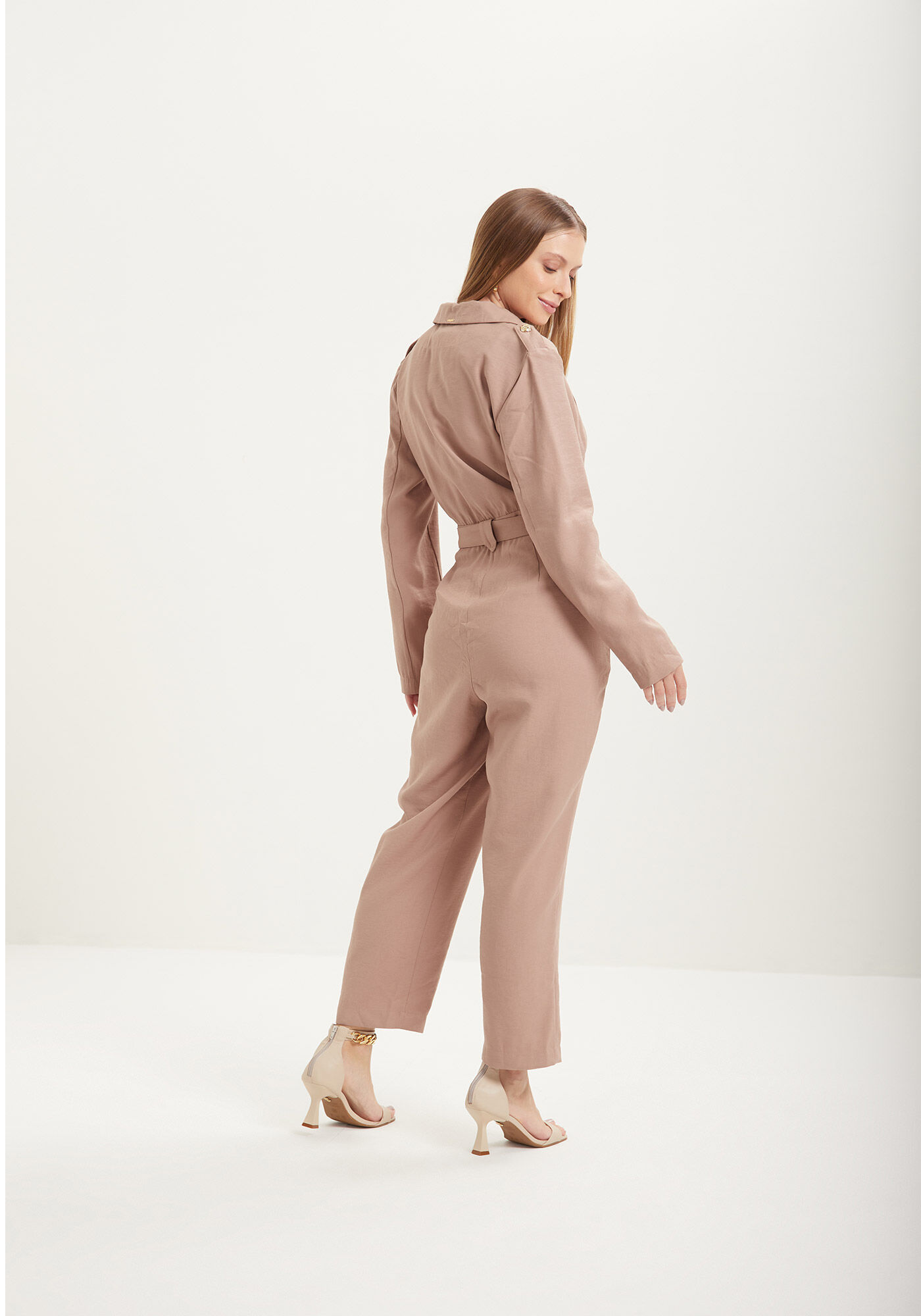 Macac&atilde;o Longo Com Lapelas Duplas E Cinto De Fivela, , large.