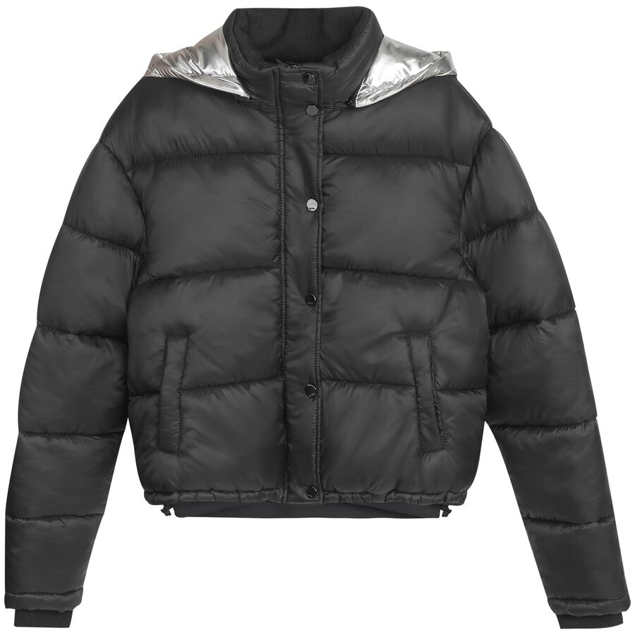 Jaqueta Puffer Máxi com Capuz Metalizado, PRETO REATIVO. Jaqueta Puffer Máxi com Capuz Metalizado, PRETO REATIVO, large.