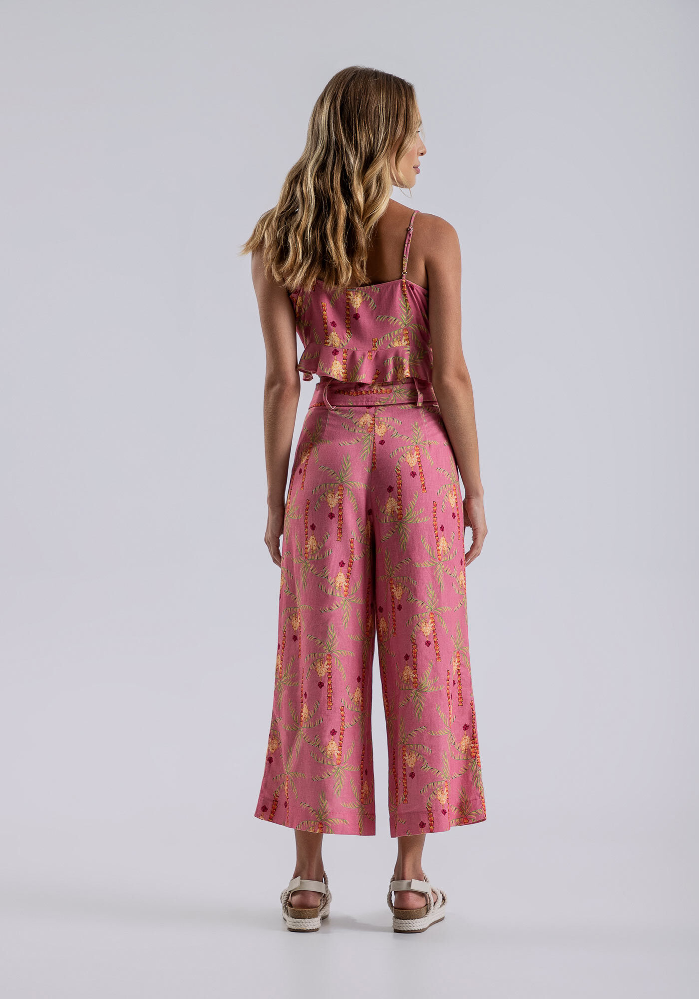 Cal&ccedil;a Pantacourt Linho com Bolsos e Cinto, TROPICALIA, large.