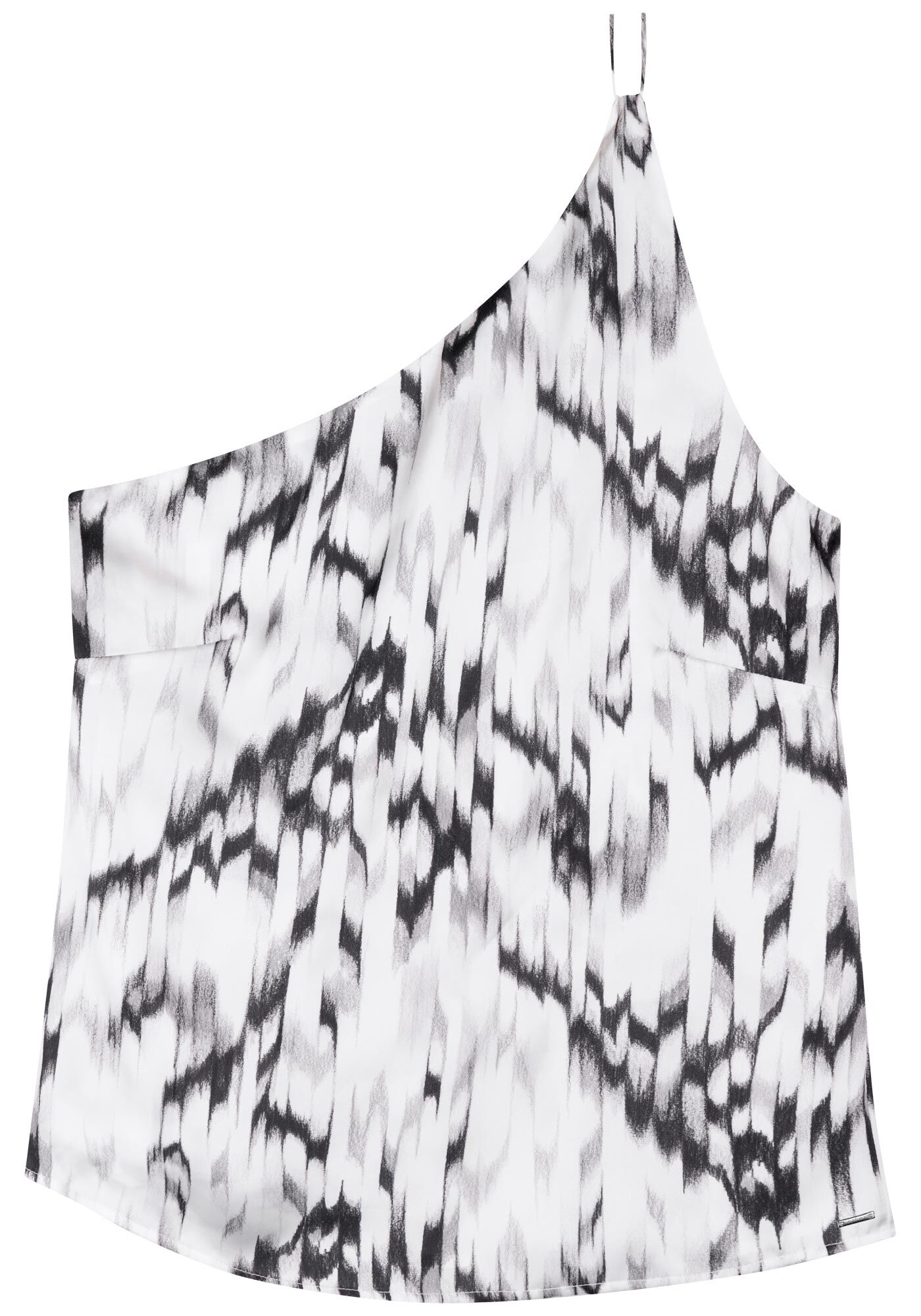 Blusa De Um Ombro S&oacute; Com Amarra&ccedil;&atilde;o Em Cetim Estampado, GRAPHITE PRETO, large.