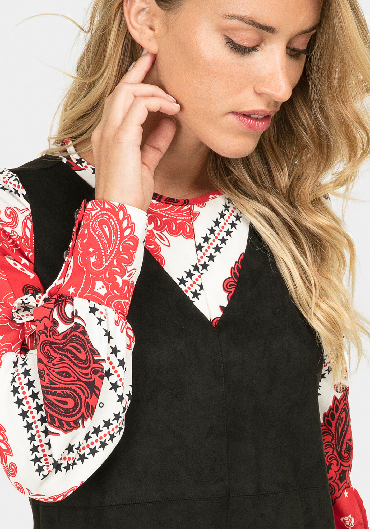 Vestido Reto Decote V Tecido, , large.