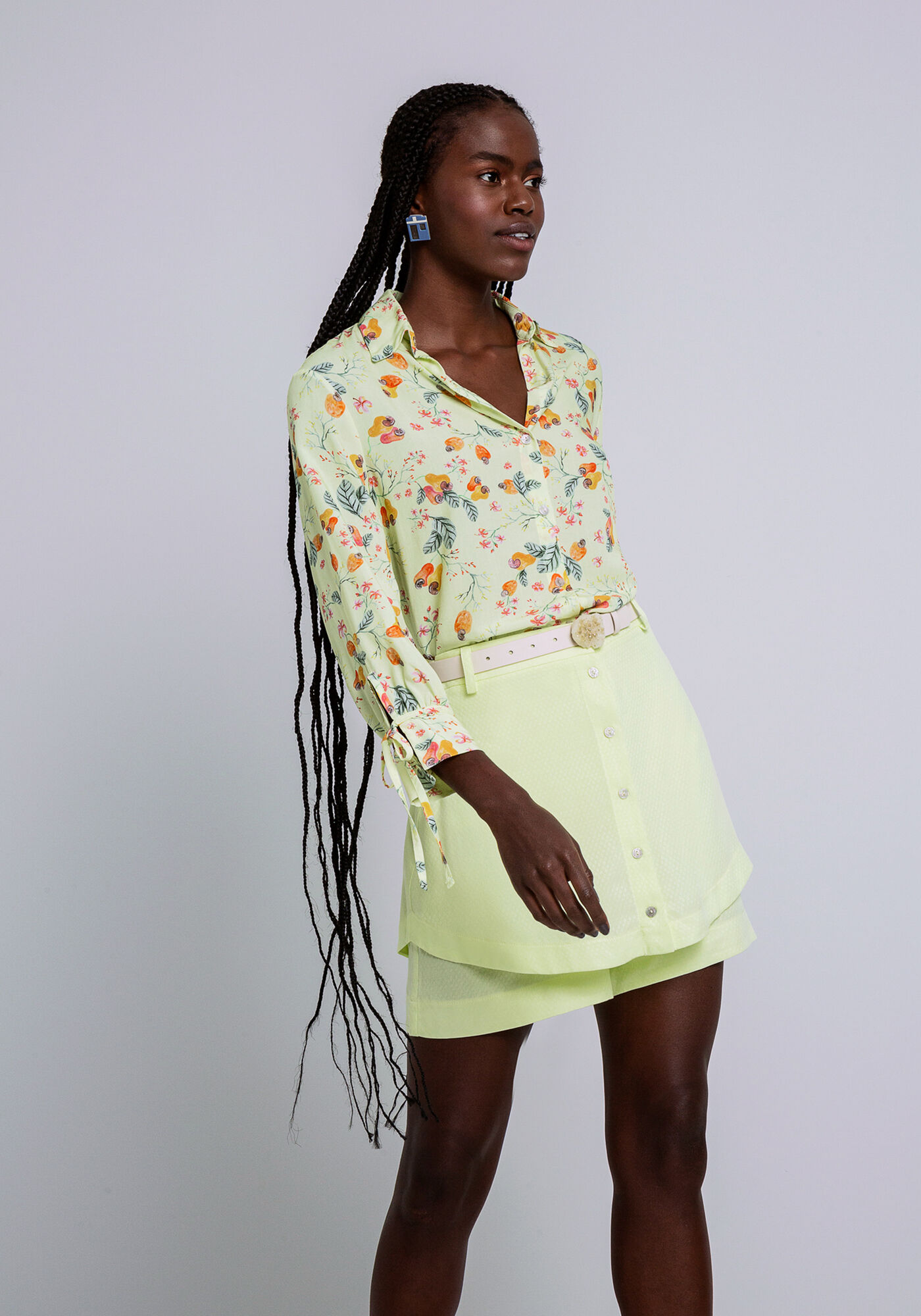 Camisa Mangas 3/4 em Viscose Estampada, CAJUI, large.