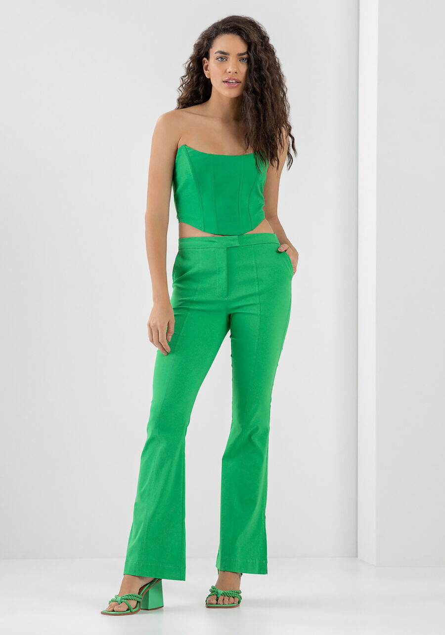 Calça Flare Boot Cut Alfaiataria com Cintura Média, VERDE GREEN FLAG. Calça Flare Boot Cut Alfaiataria com Cintura Média, VERDE GREEN FLAG, large.