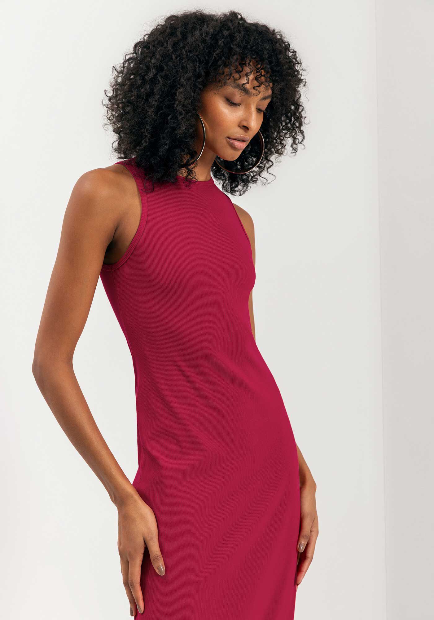 Vestido Ch&aacute; Sem Mangas Em Malha Canelada, , large.