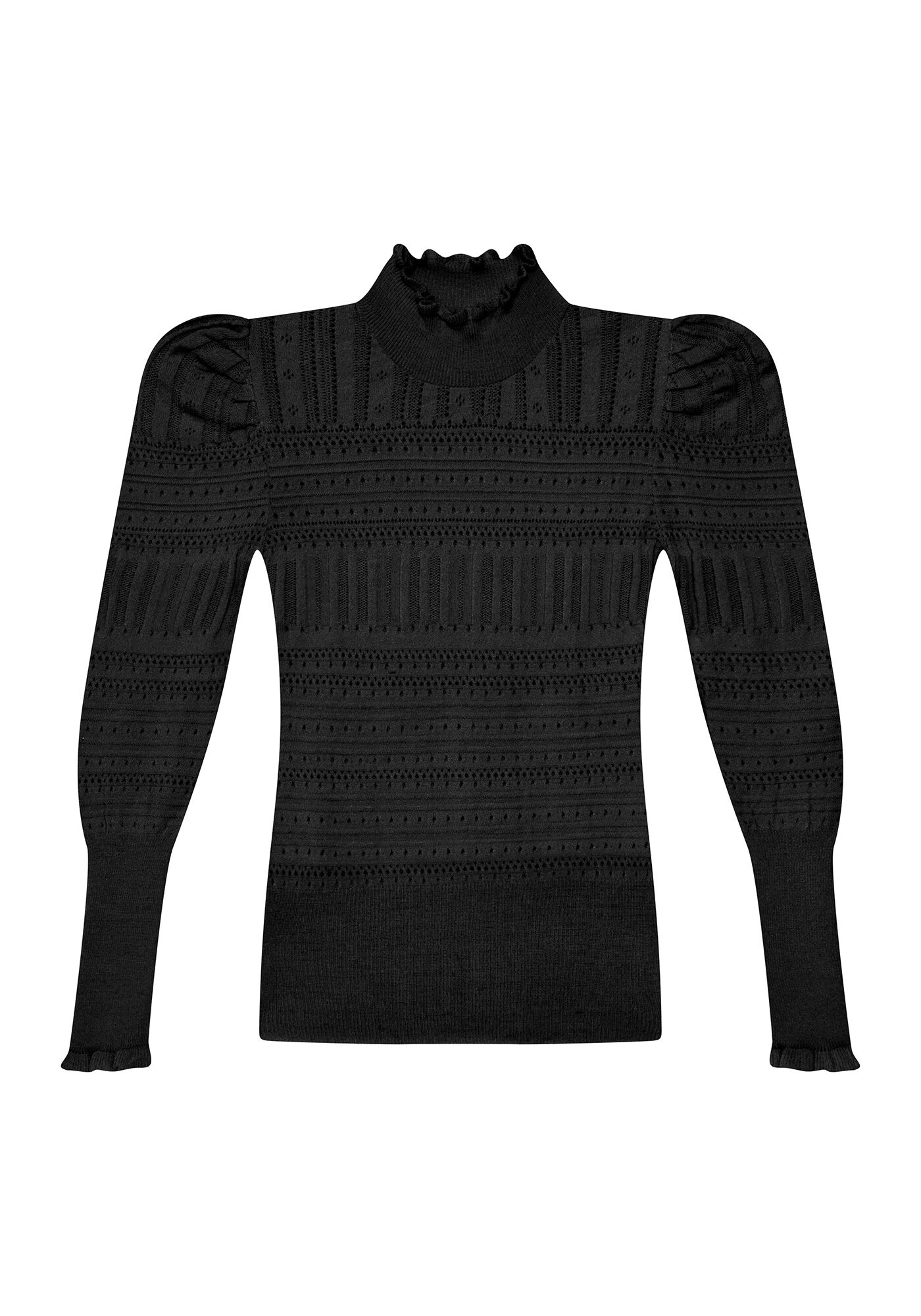 Blusa Manga Longa Gola Alta Tric&ocirc;, PRETO, large.