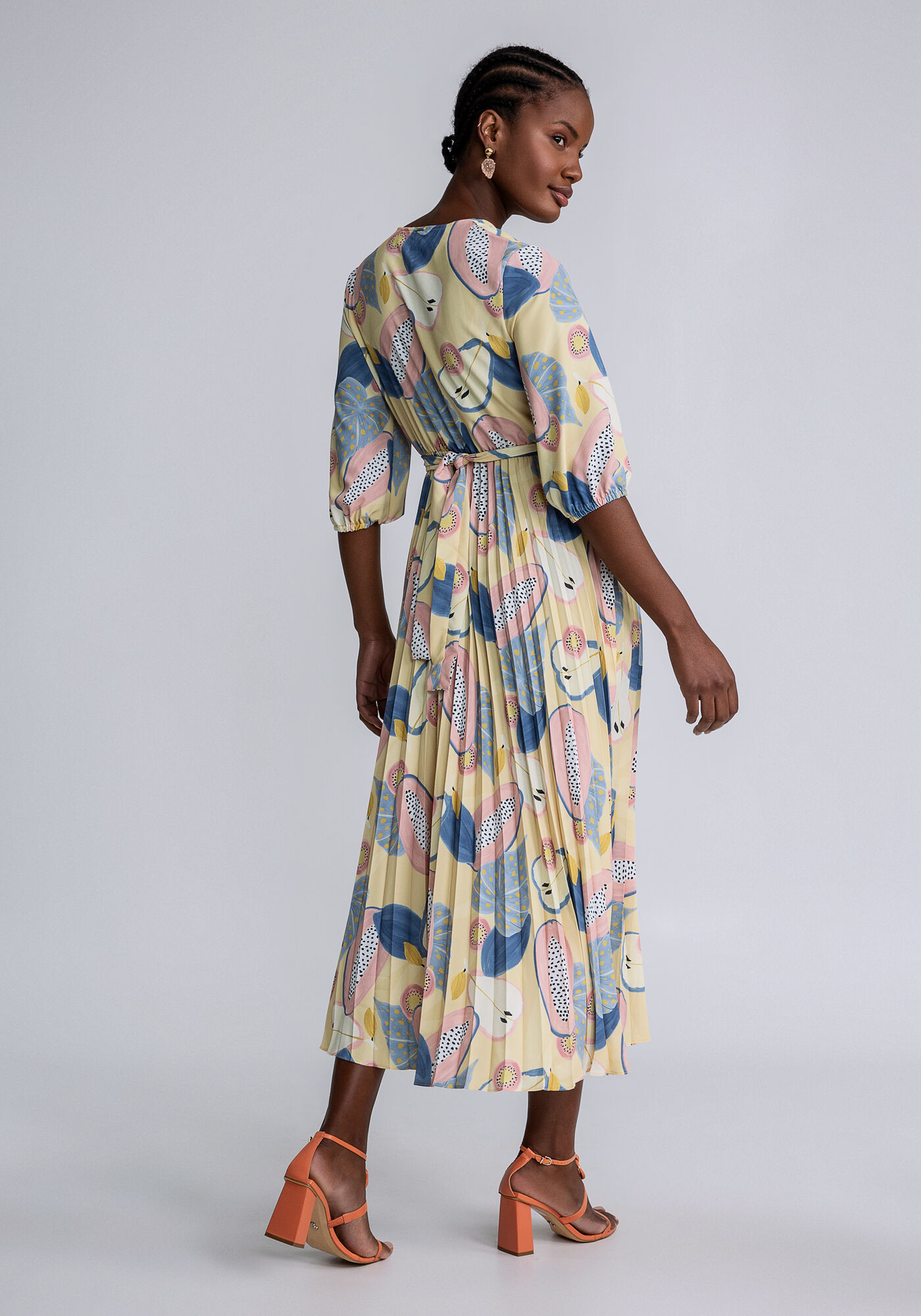 Vestido Midi Saia Plissada Estampado, FRESCOR, large.