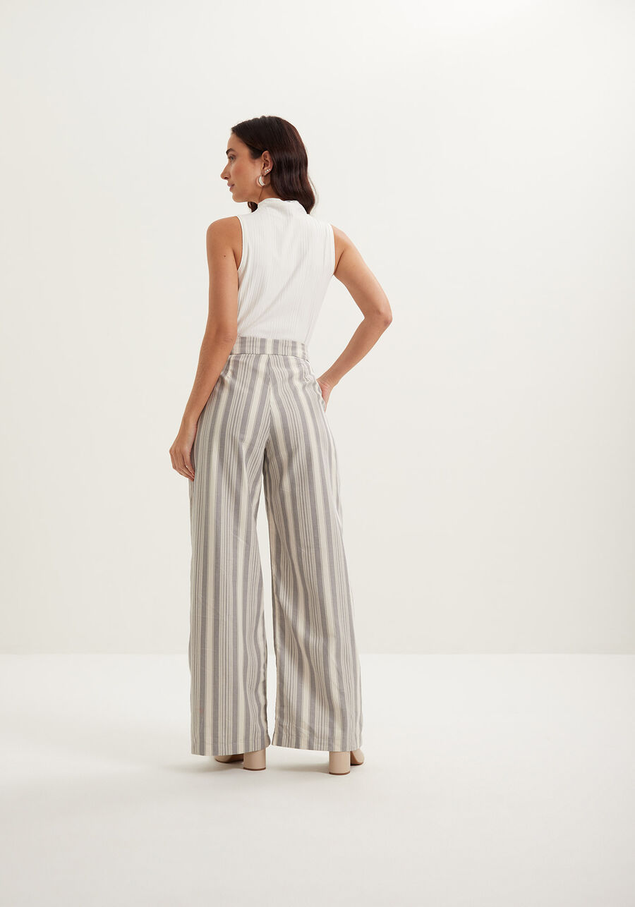 Calça Pantalona Listrada Com Cintura Alta Em Algodão, . Calça Pantalona Listrada Com Cintura Alta Em Algodão, , large.