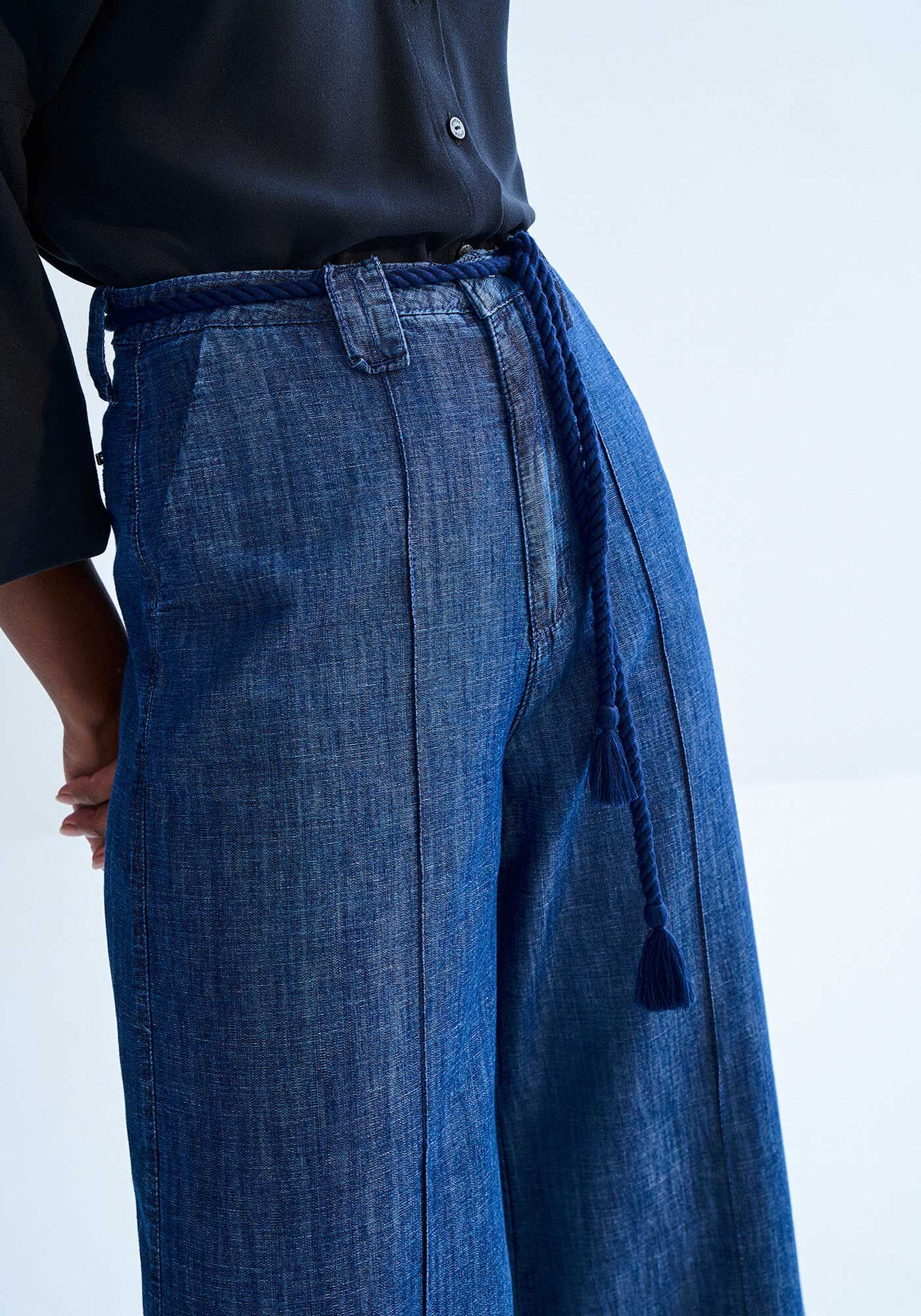 Cal&ccedil;a Jeans Pantalona Alfaiataria com Cinto Cord&atilde;o, , large.