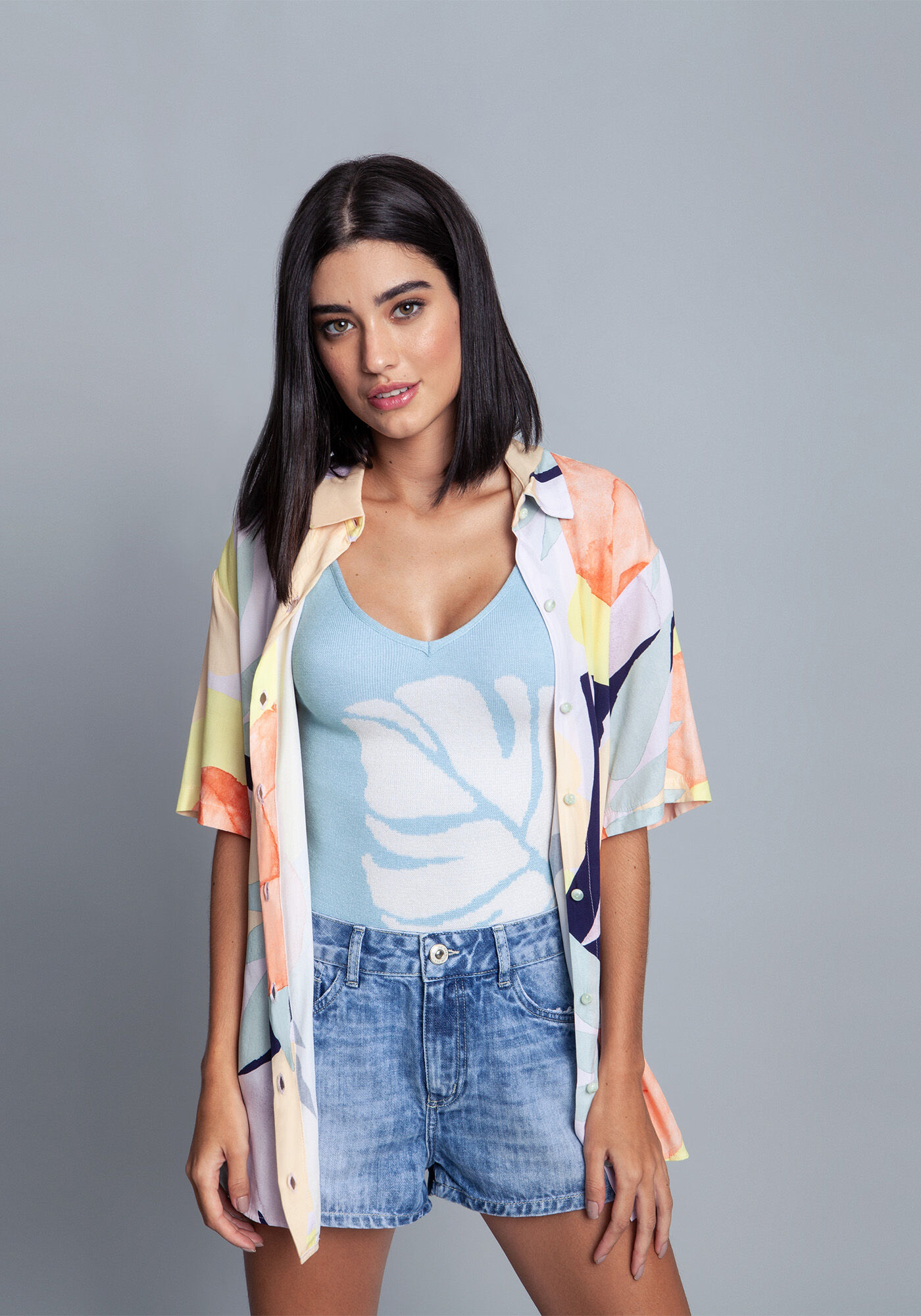 Camisa Tecido Rayon Bali Manga Curta, , large.