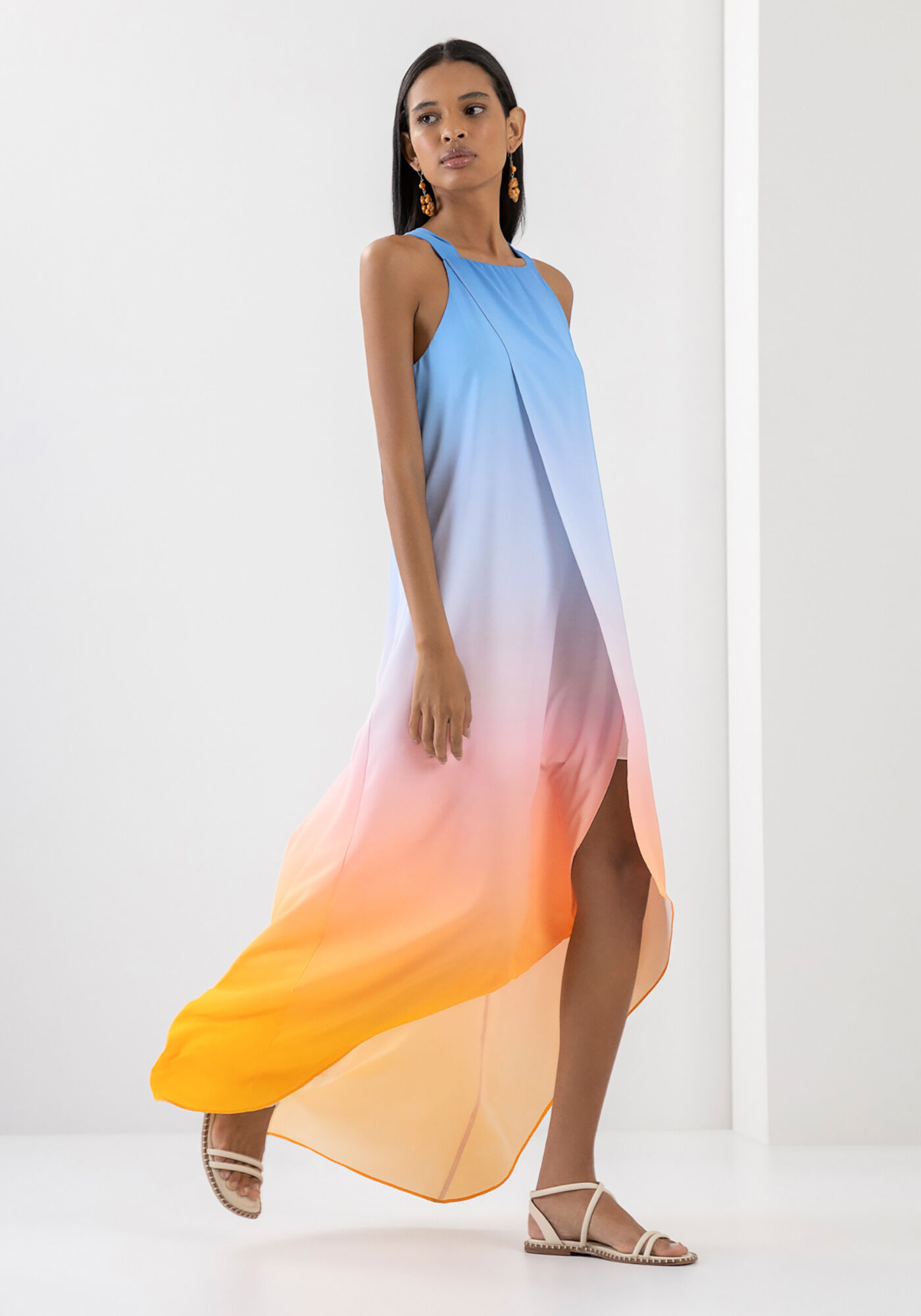 Vestido Midi Assim&eacute;trico com Estampa P&ocirc;r do Sol, POR DO SOL, large.