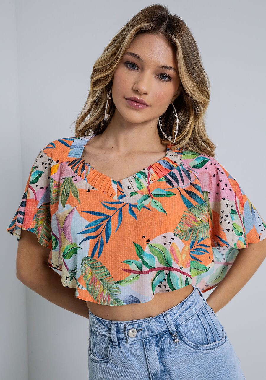Blusa Cropped em Viscose Godê, . Blusa Cropped em Viscose Godê, , large.