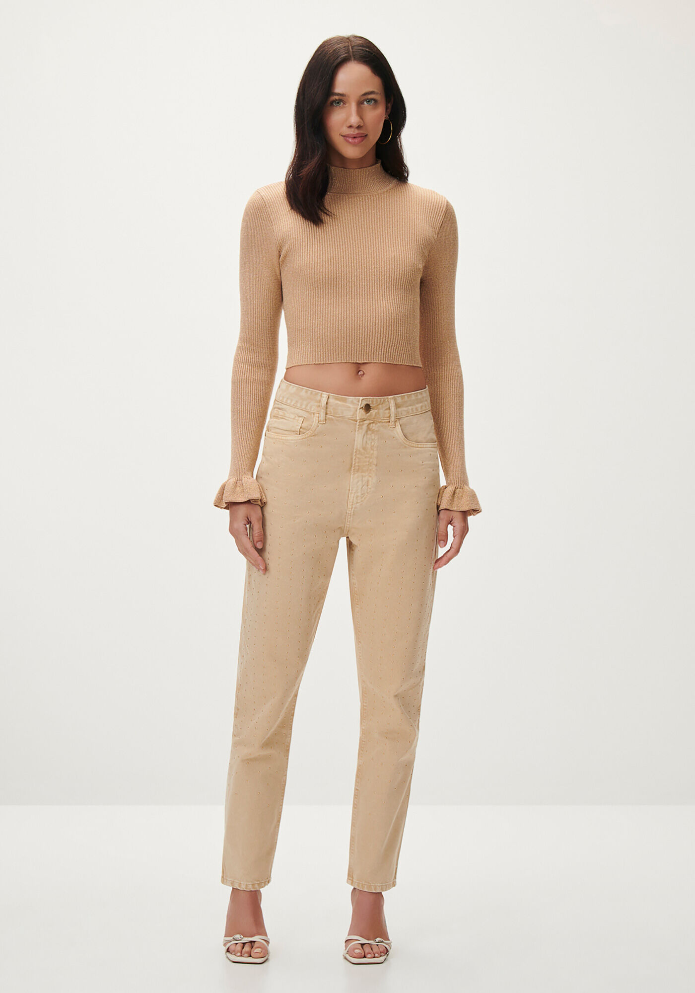 Blusa Cropped em Tric&ocirc; com Detalhe Babado, , large.