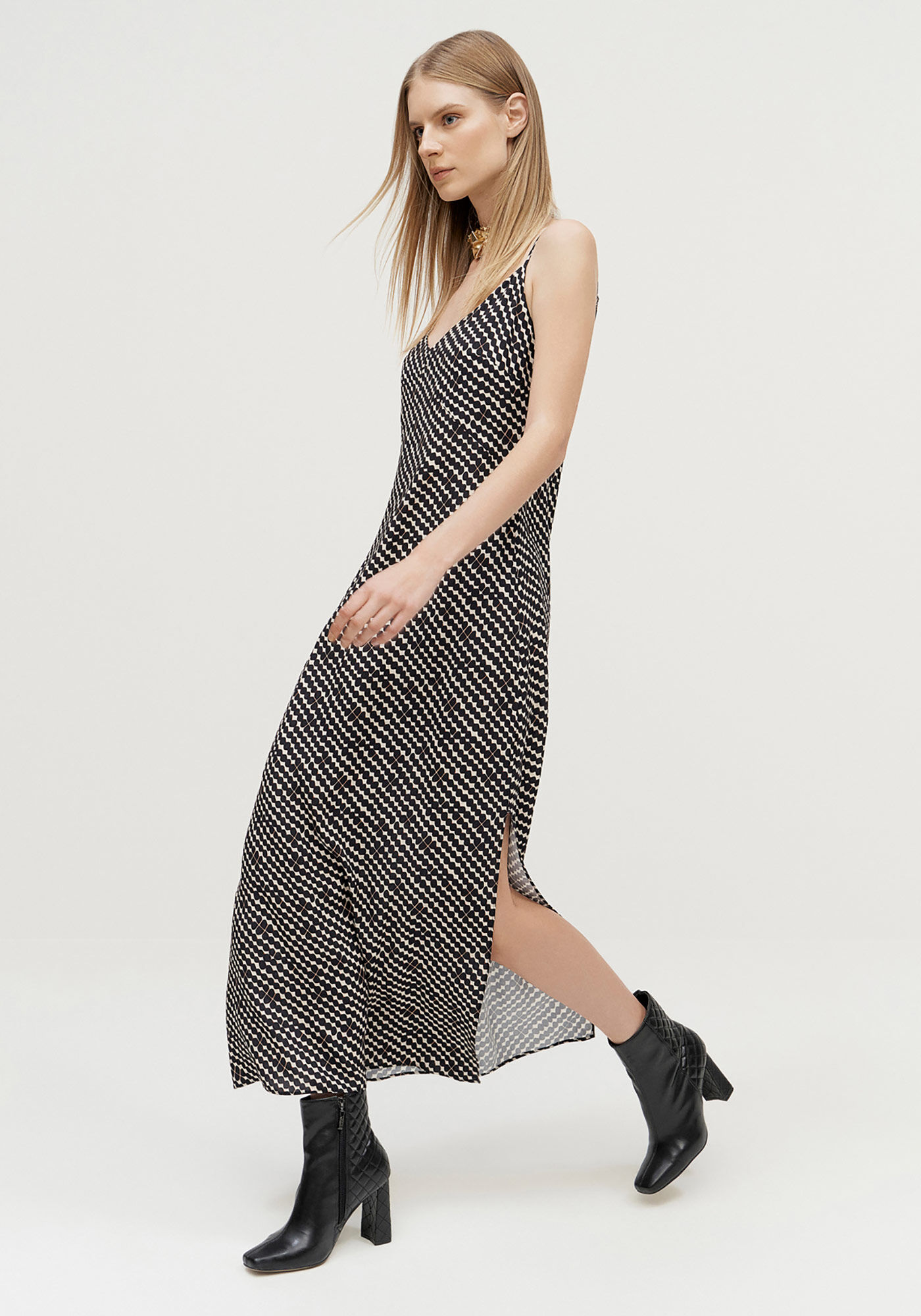 Vestido Midi Estampado em Viscose com Decote V, PATTERN, large.