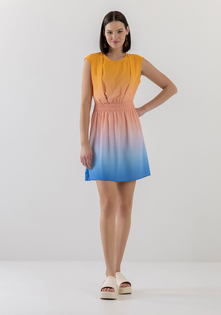 Vestido Curto Estampado com Elástico Cintura, . Vestido Curto Estampado com Elástico Cintura, , large.