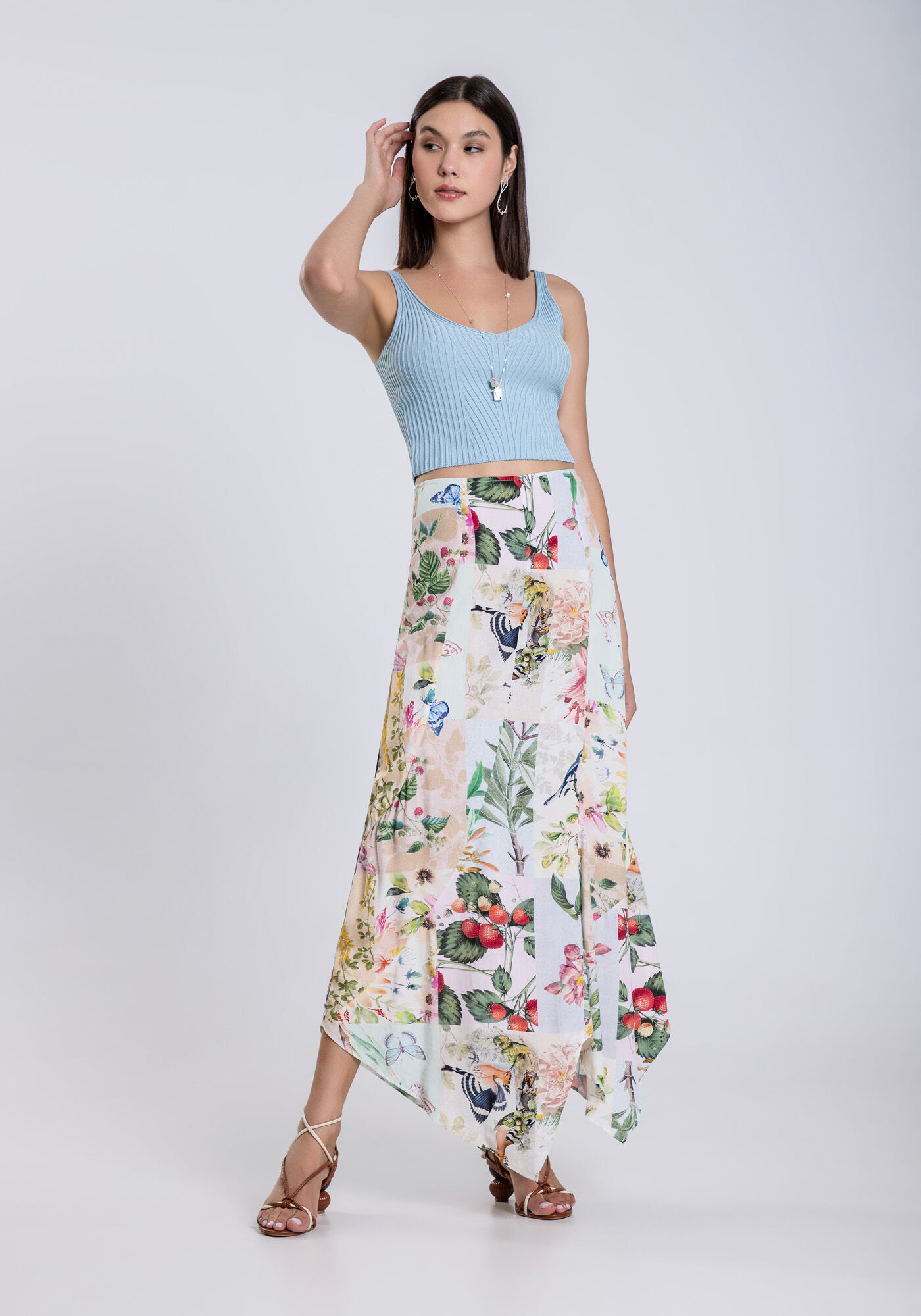 Saia Midi em Viscose com Barra Assim&eacute;trica, , large.