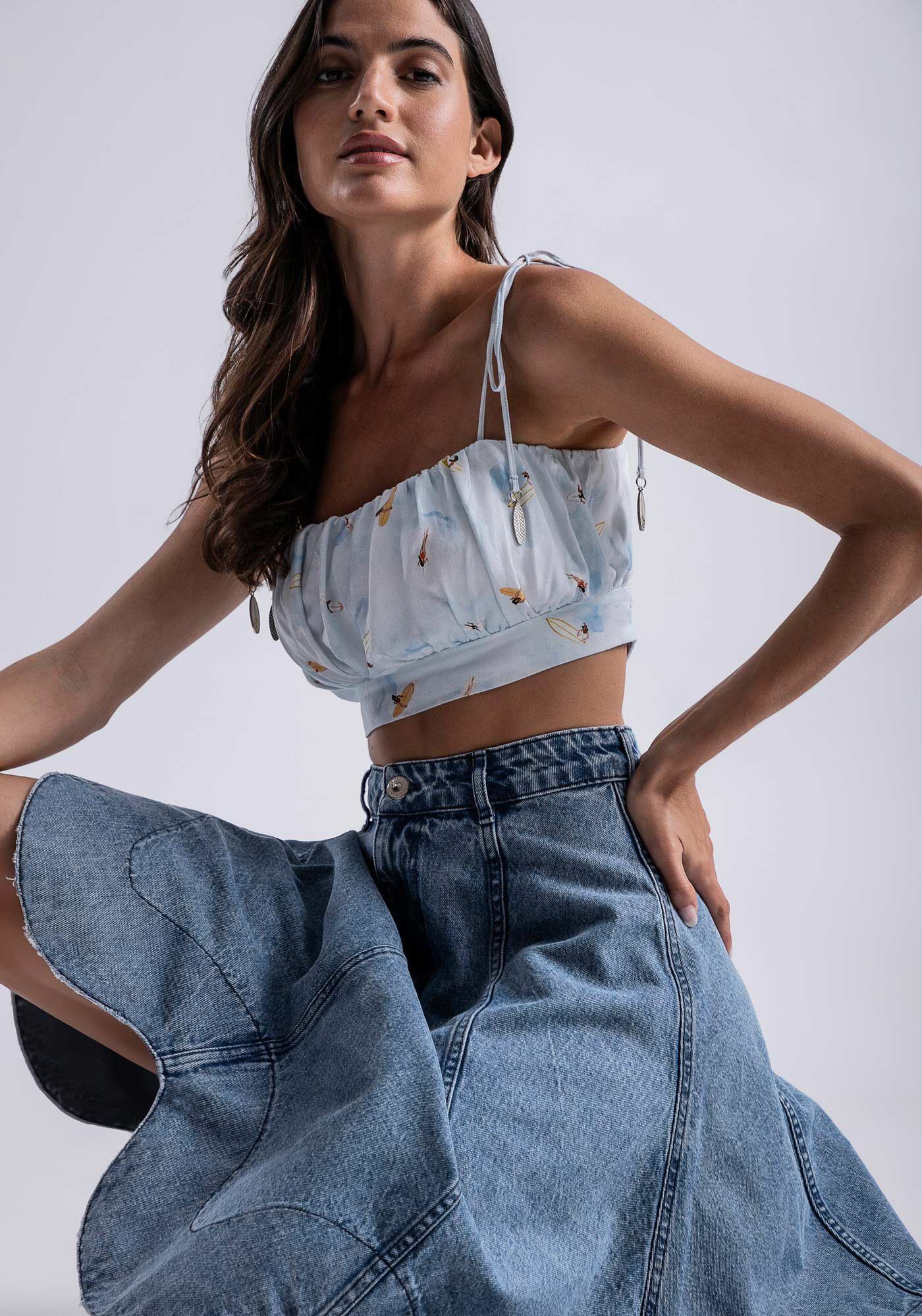 Saia Jeans Midi Evas com Recorte Barra Lez a Lez