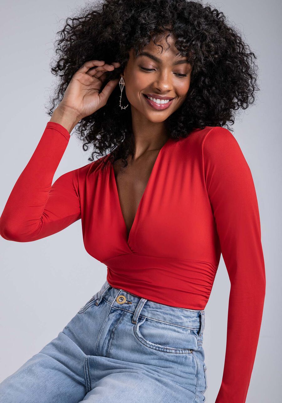 Blusa Manga Longa em Malha com Franzido, . Blusa Manga Longa em Malha com Franzido, , large.