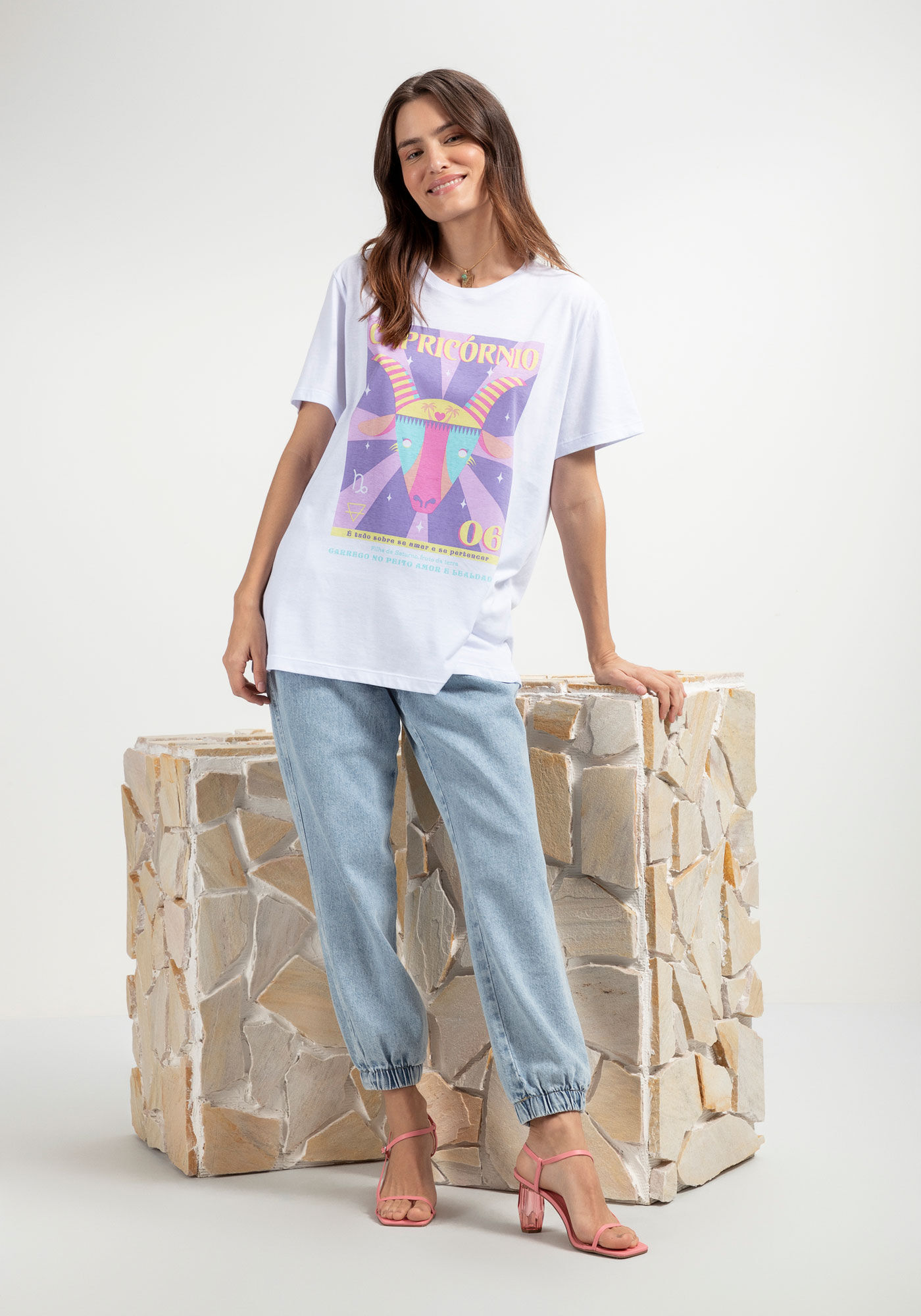 Blusa T-Shirt Signos em Malha, BRANCO CAPRICORNIO, large.