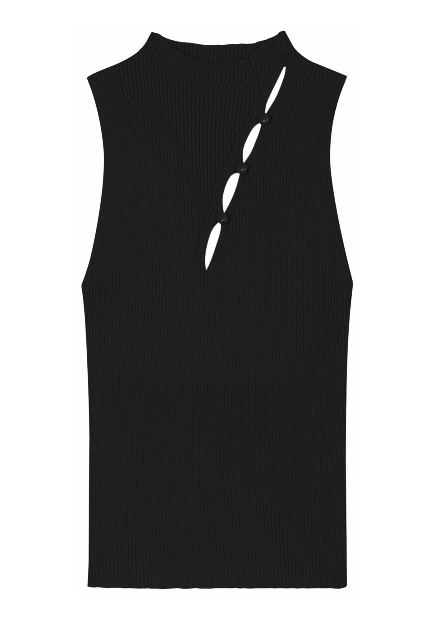 Regata Gola Alta em Tric&ocirc; com Cut Out, PRETO REATIVO, large.