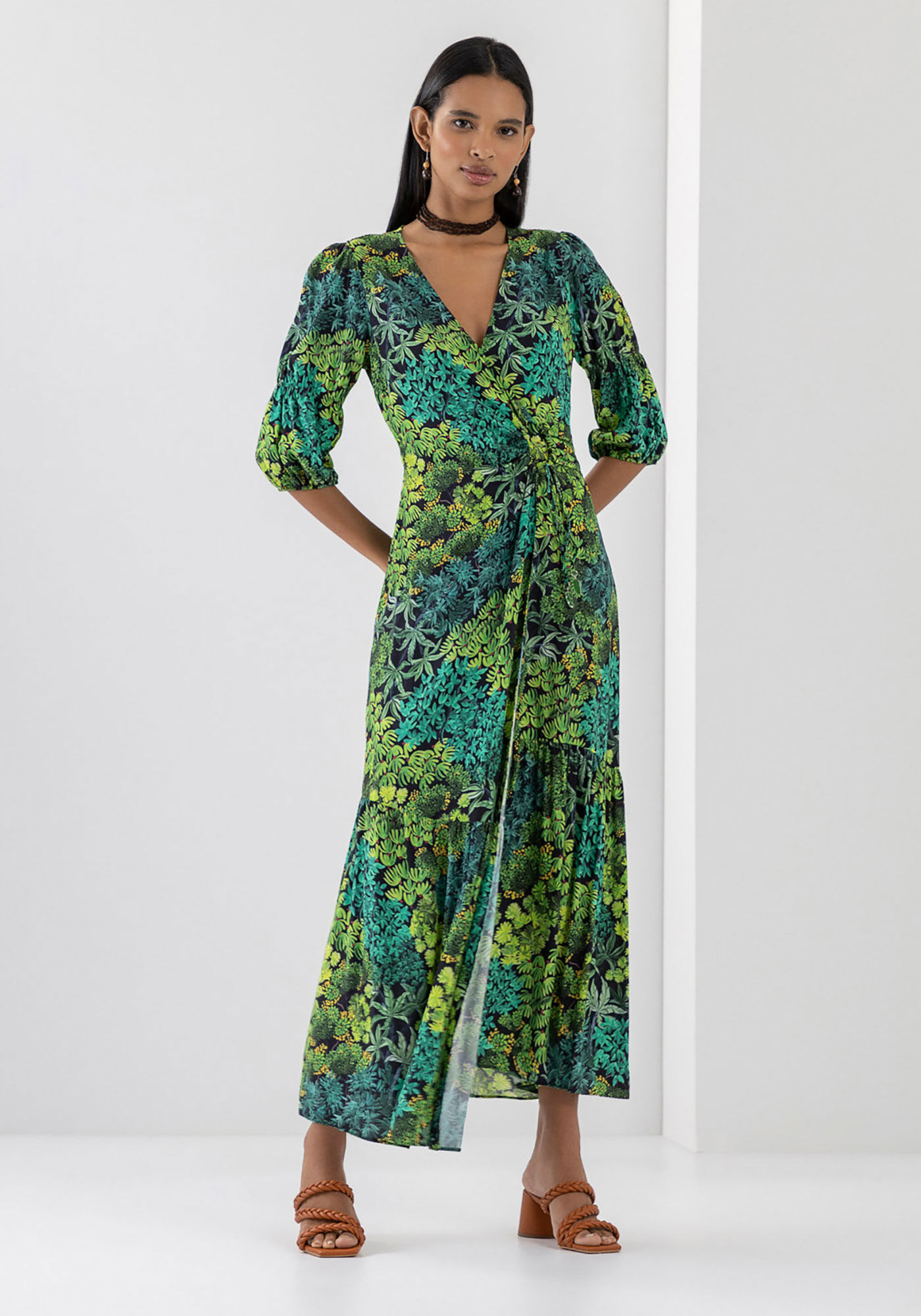 Vestido Midi Manga 3/4 em Viscose Estampado, , large.