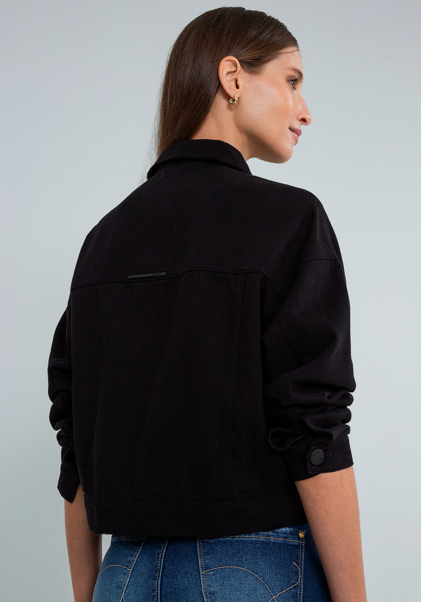 Jaqueta Jeans Cropped, PRETO, large.
