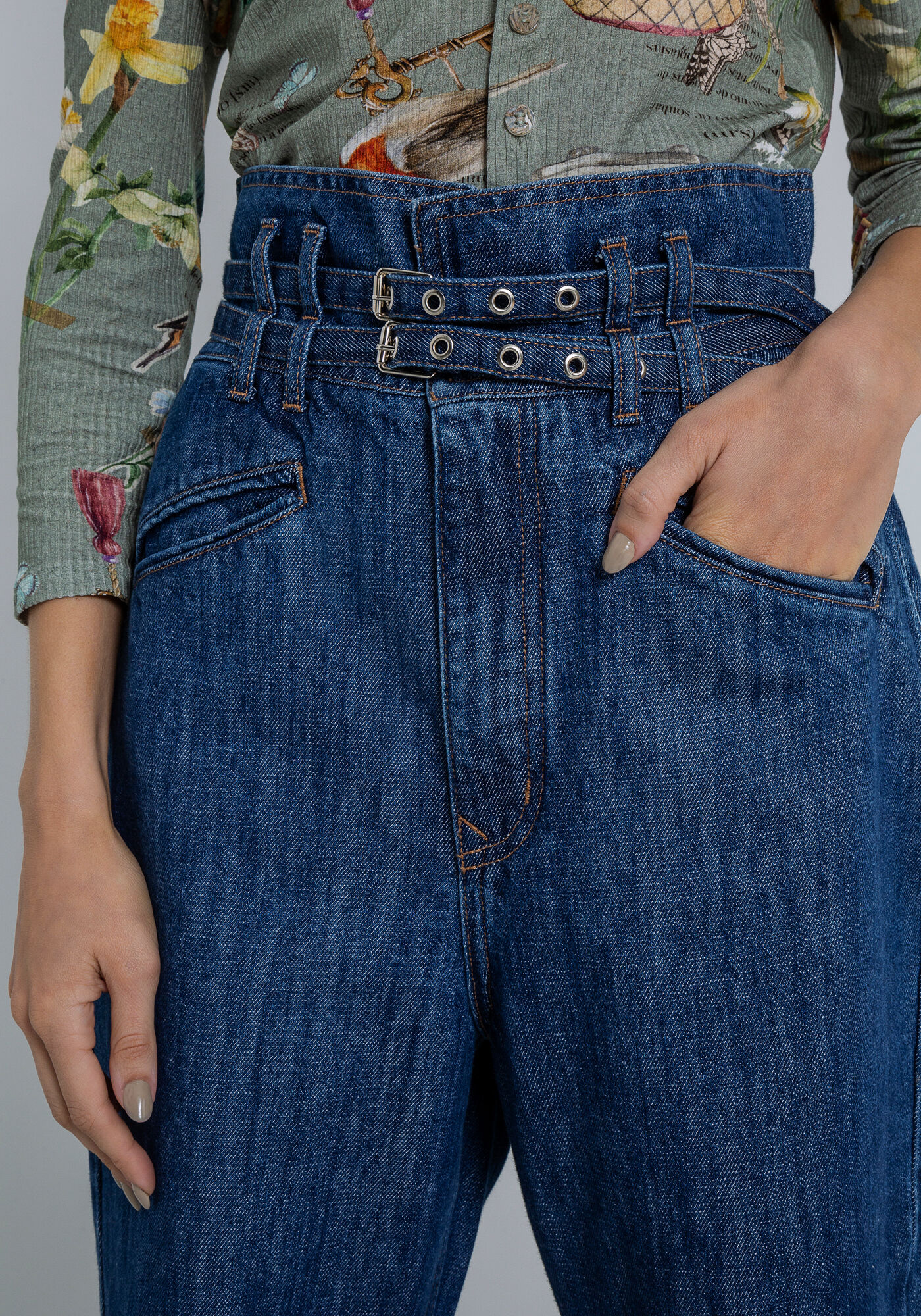 Cal&ccedil;a Jeans Alfaiataria Super Alta com Cinto, , large.