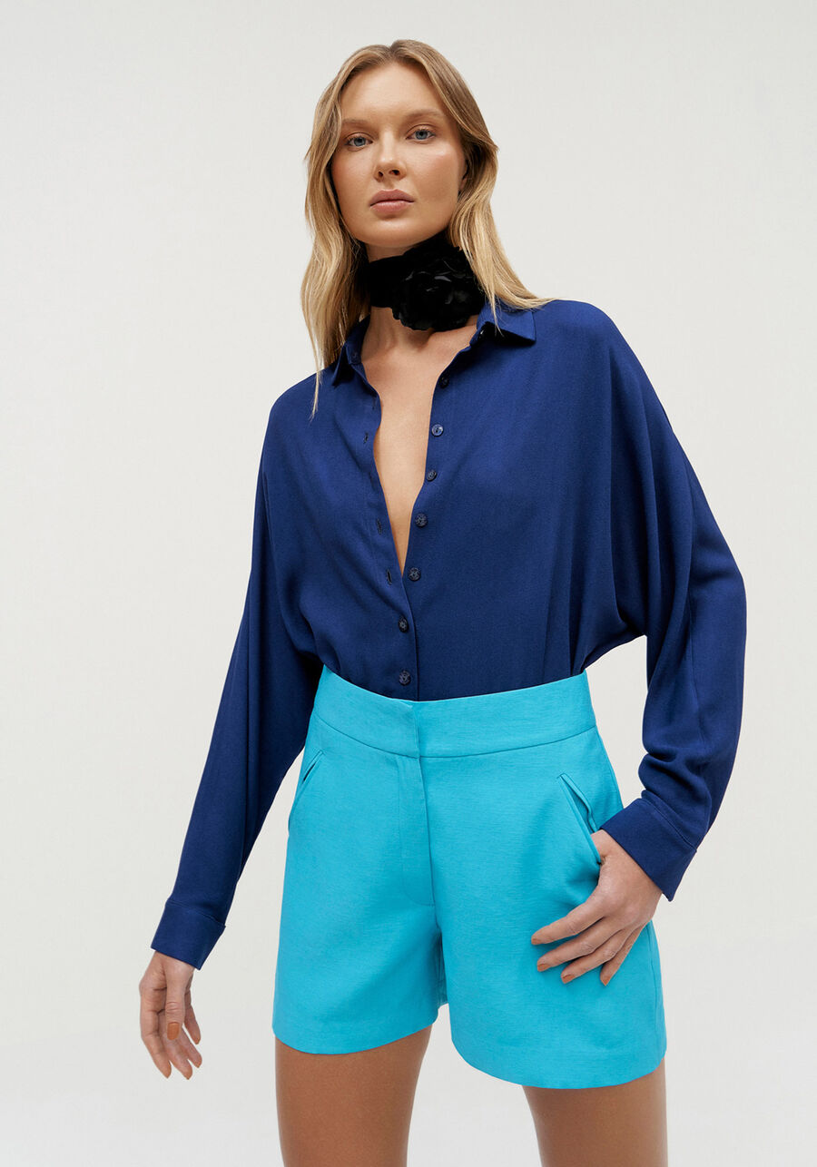 Camisa Manga Longa em Crepe, AZUL STARRY. Camisa Manga Longa em Crepe, AZUL STARRY, large.