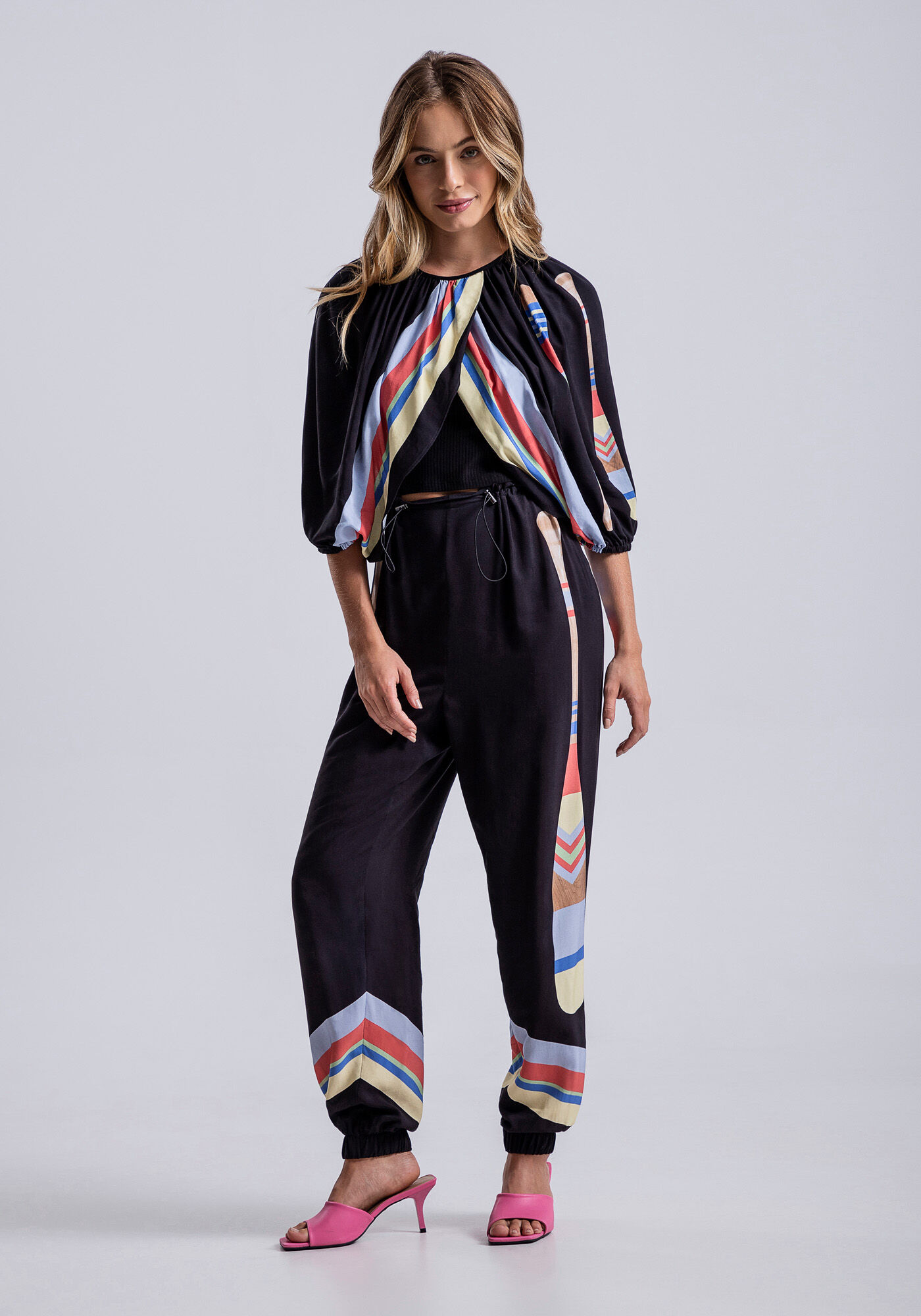 Blusa Canelada com Mangas Sobrepostas Viscose, , large.