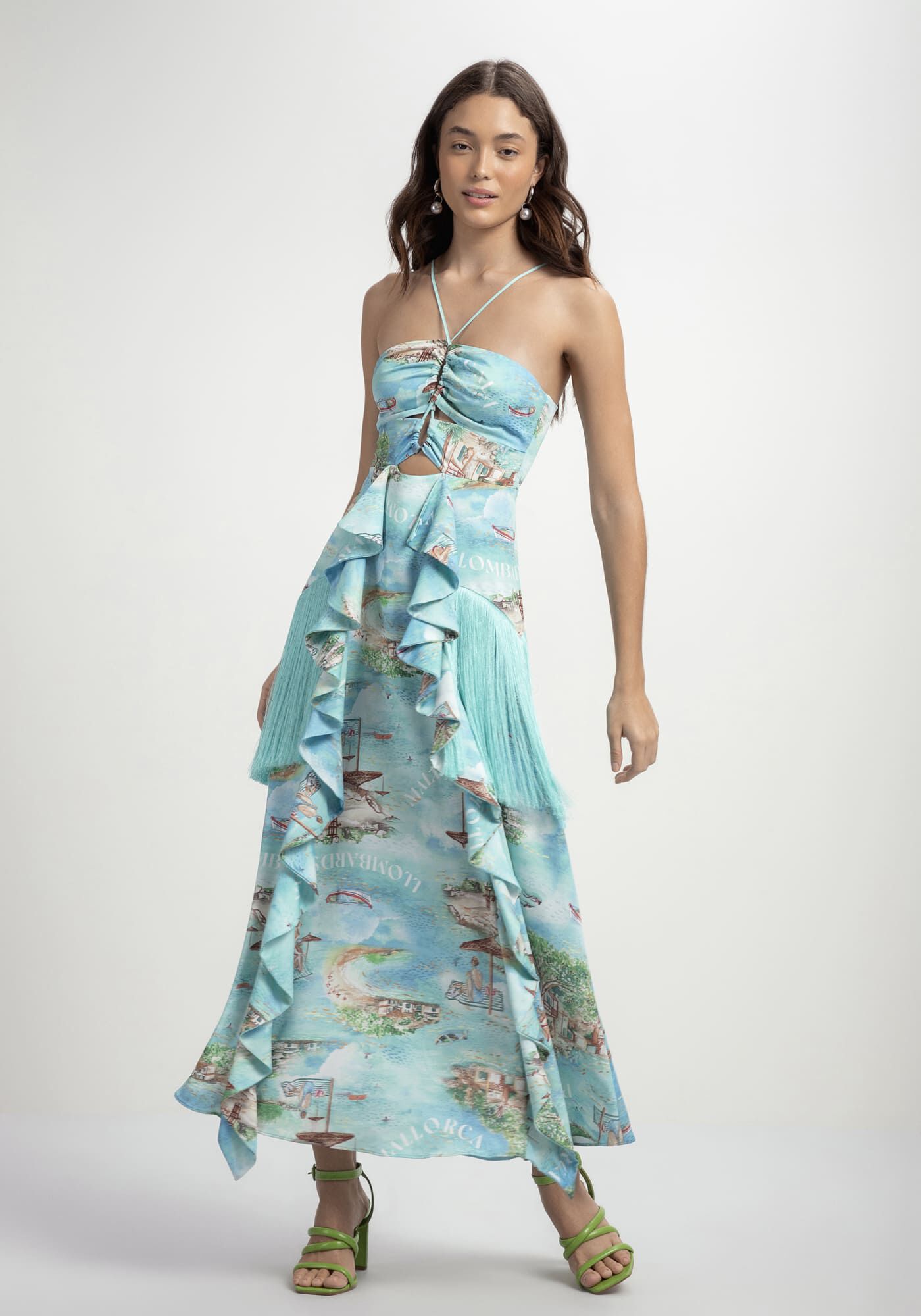 Vestido frente unica longo estampado sales