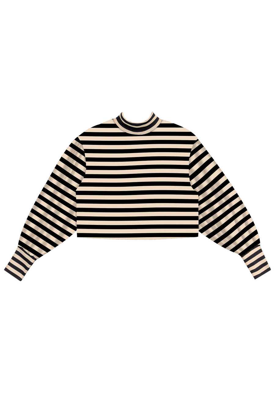 Blusão Manga Bufante Estampado com Gola Alta, . Blusão Manga Bufante Estampado com Gola Alta, , large.