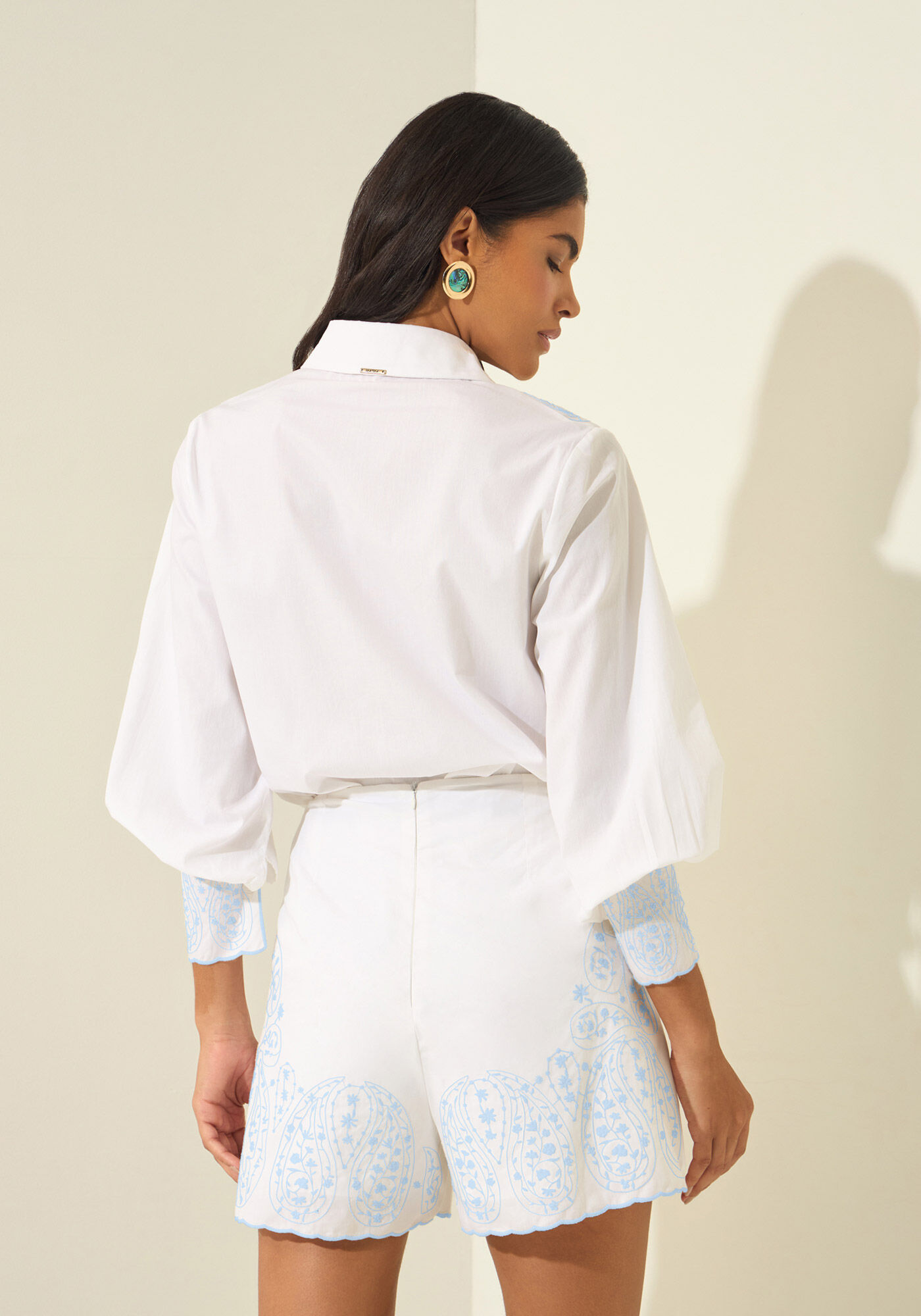 Camisa De Mangas Longas Com Bordados Em Tricoline, BRANCO, large.