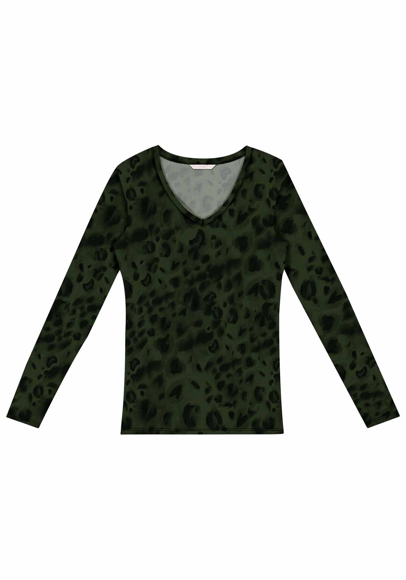 Blusa Manga Longa em Malha Viscose com Decote V, , large.