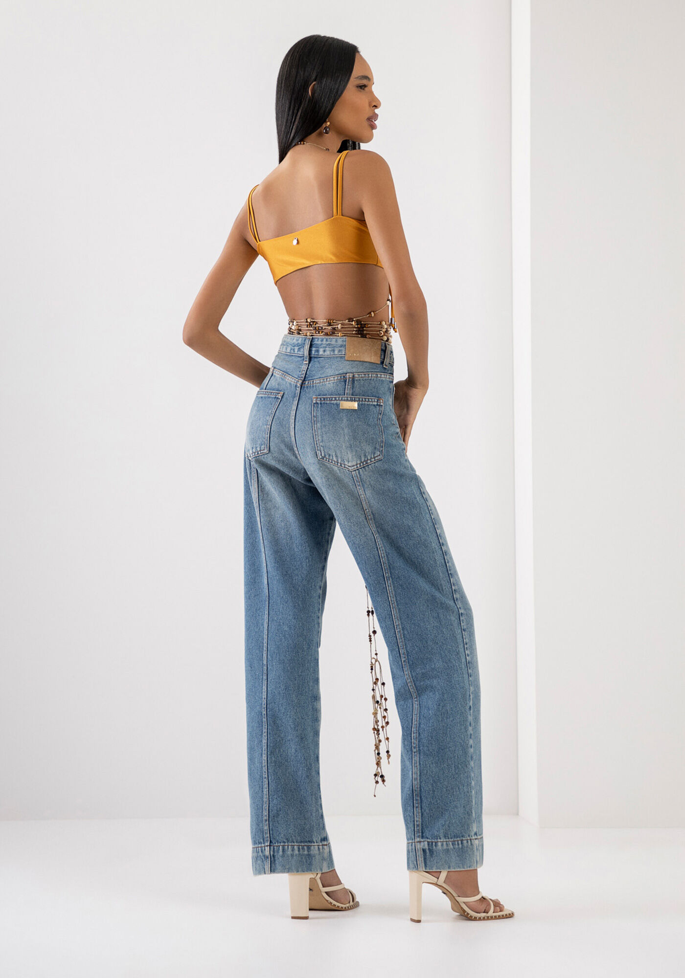 Cal&ccedil;a Jeans Wide Leg com Detalhe Bolso, , large.