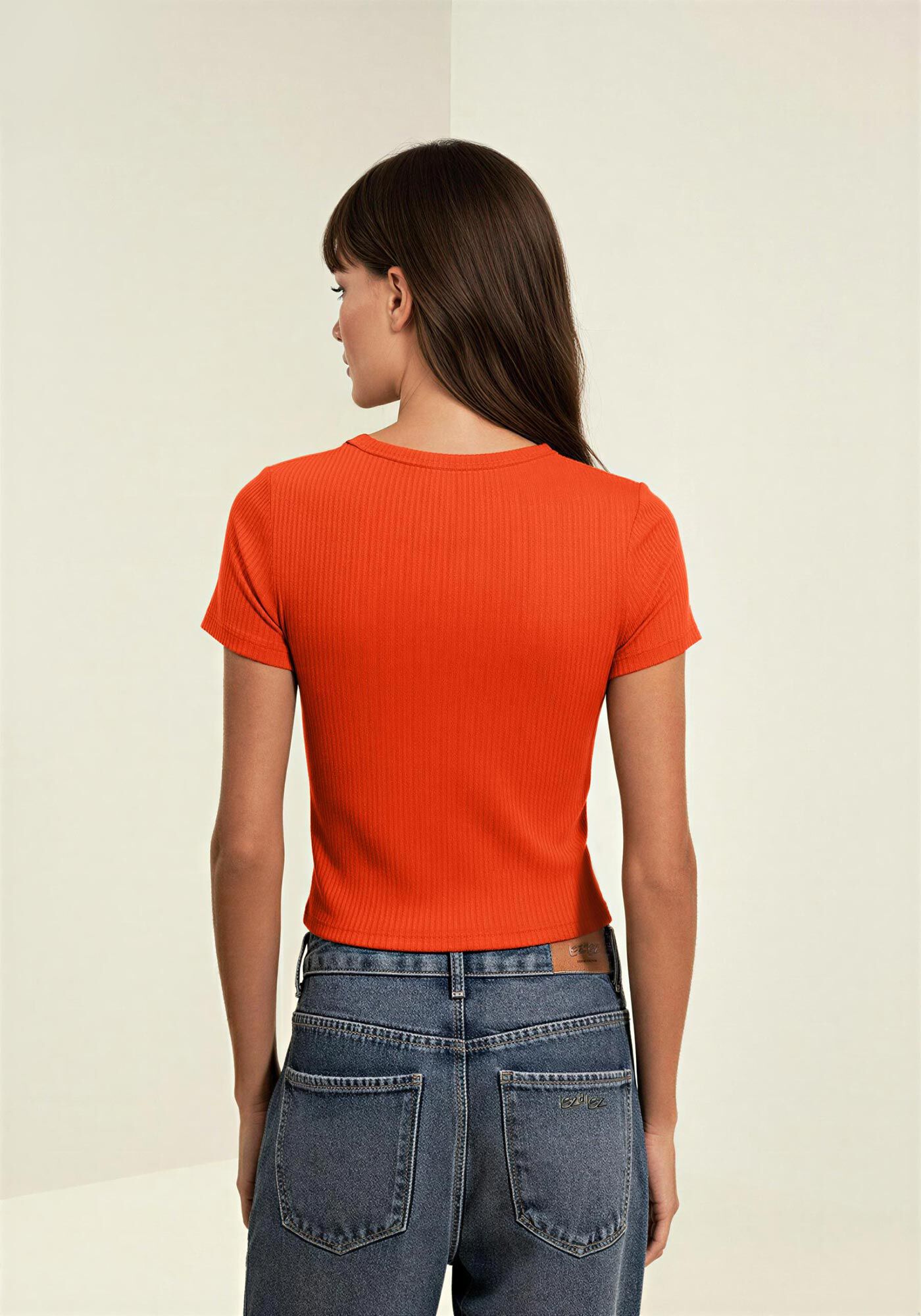 Blusa Em Malha Canelada Com Bordado Na Manga, LARANJA PAIXAO, large.