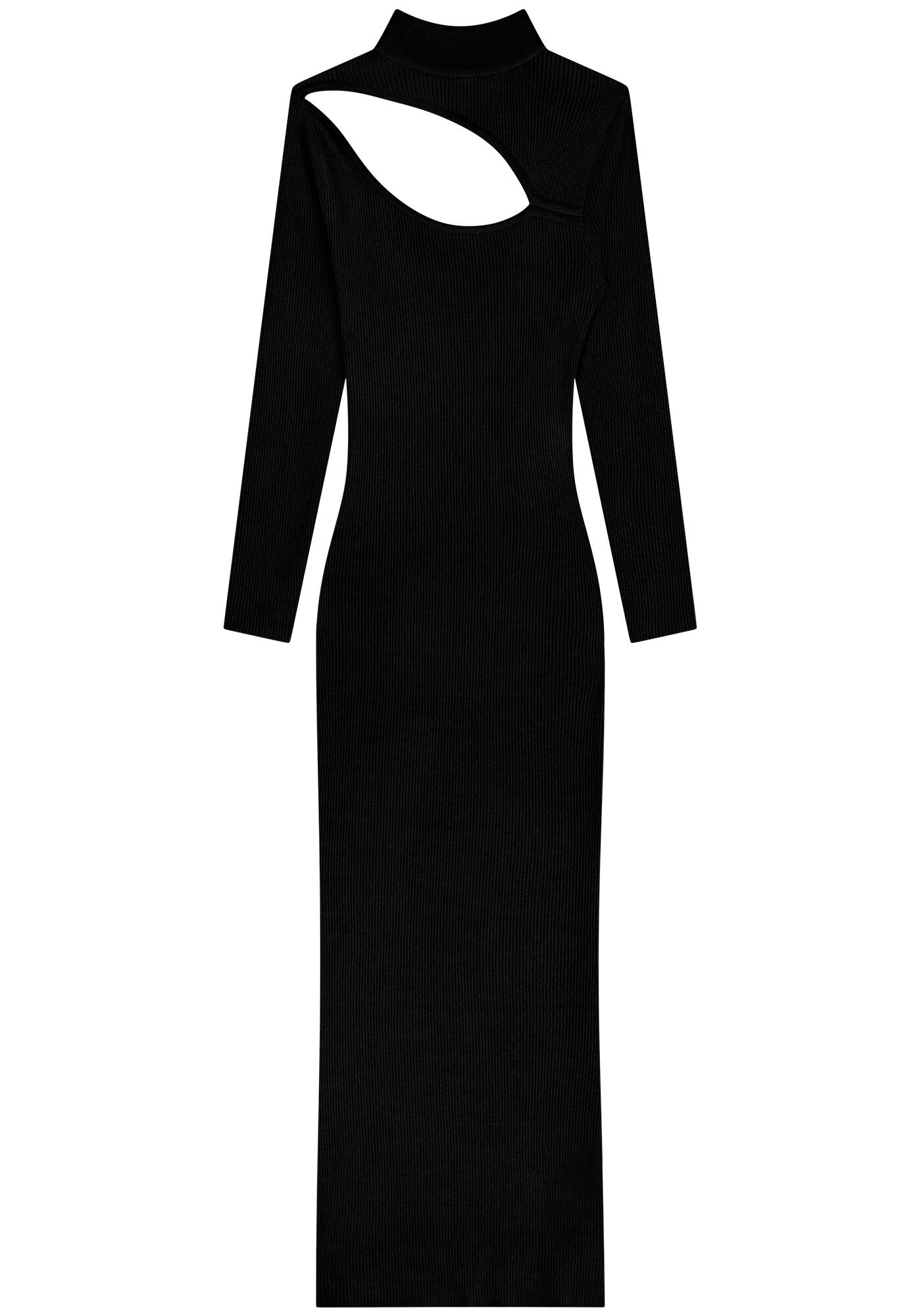 Vestido Tric&ocirc; Mangas Longas Midi Ch&aacute; Com Recorte Frontal, , large.