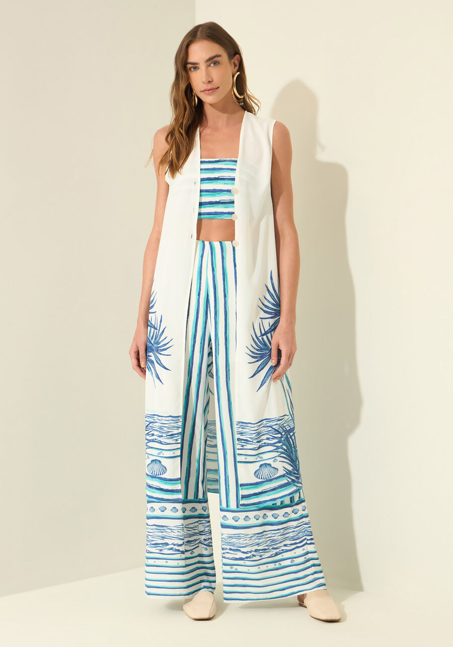 Blusa Alongada Estampada Com Top E Botões, MARE BEGE. Blusa Alongada Estampada Com Top E Botões, MARE BEGE, large.